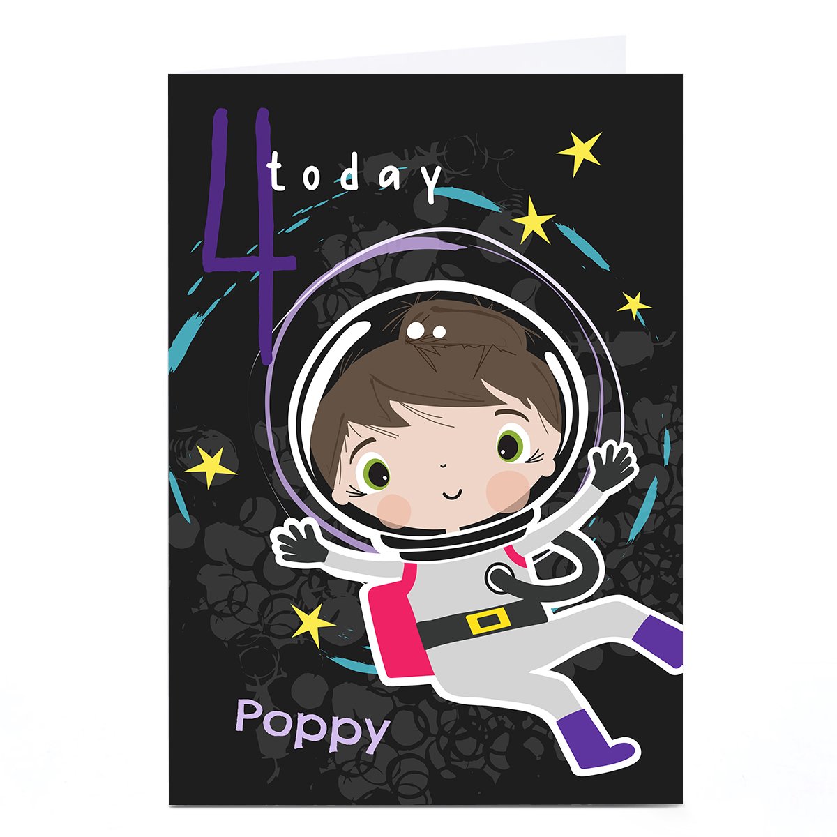 Personalised Rachel Griffin 4th Birthday Card - Girl Astronaut