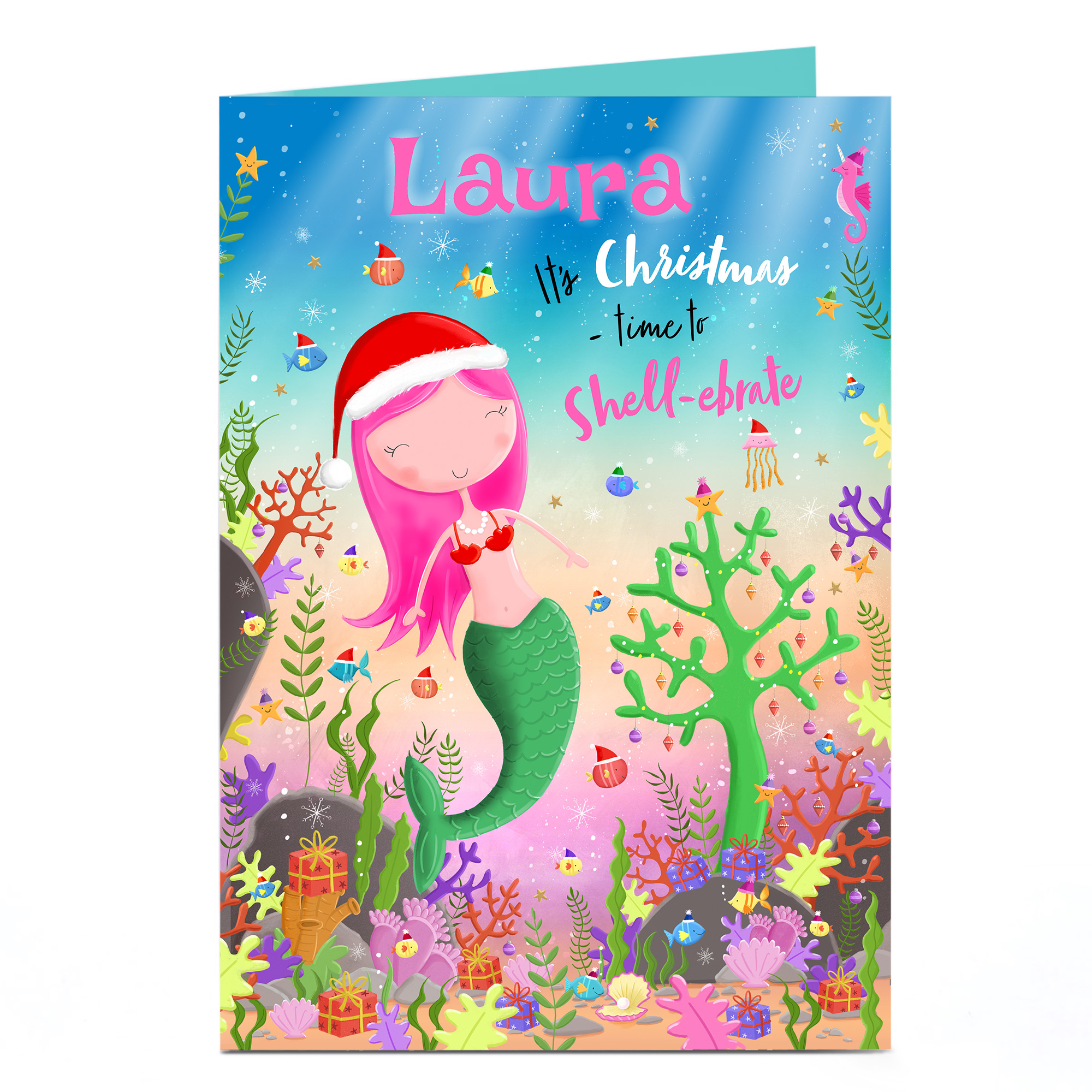 Personalised Christmas Card - Christmas Mermaid, Any Name