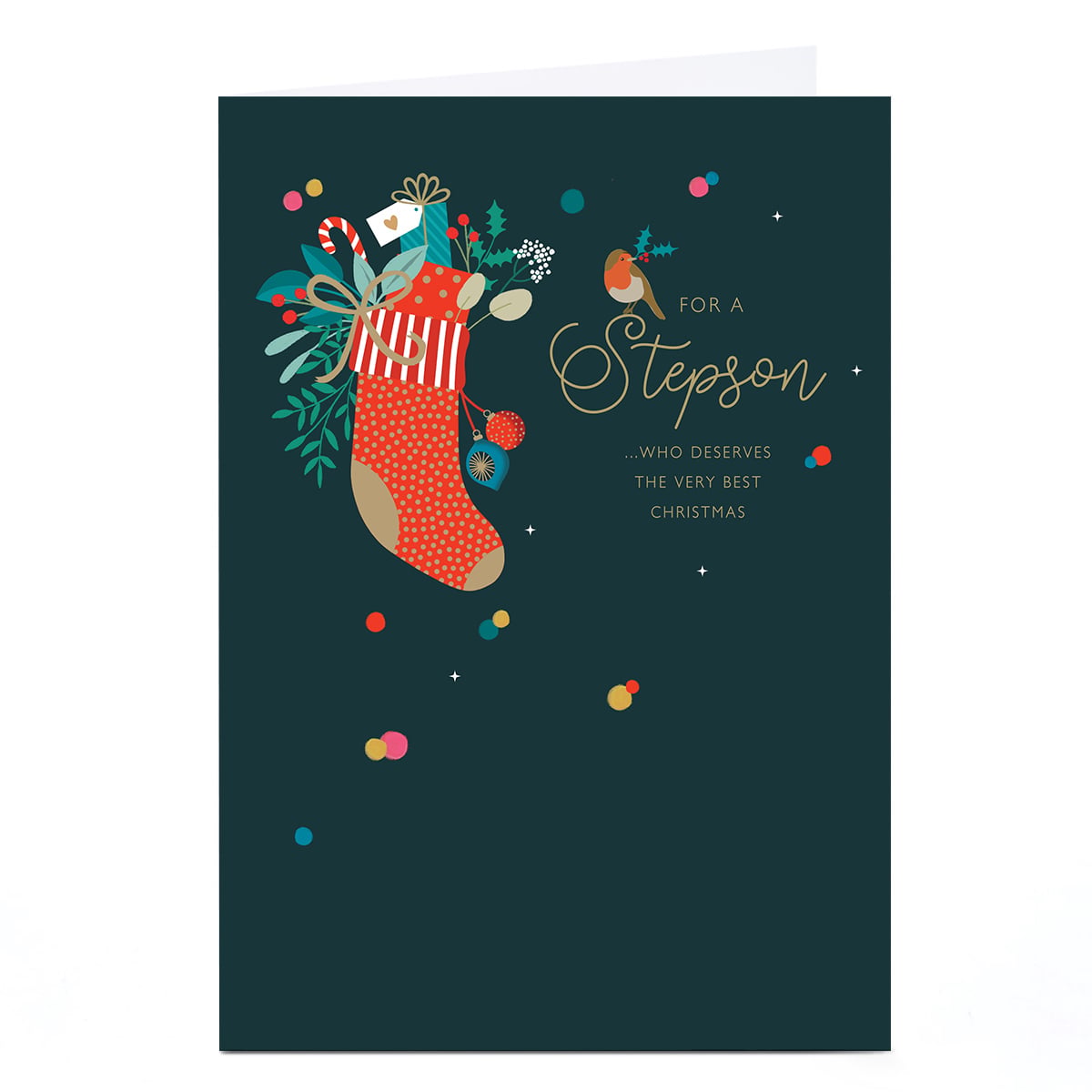 Christmas Card - Festive Stocking Robin, Stepson