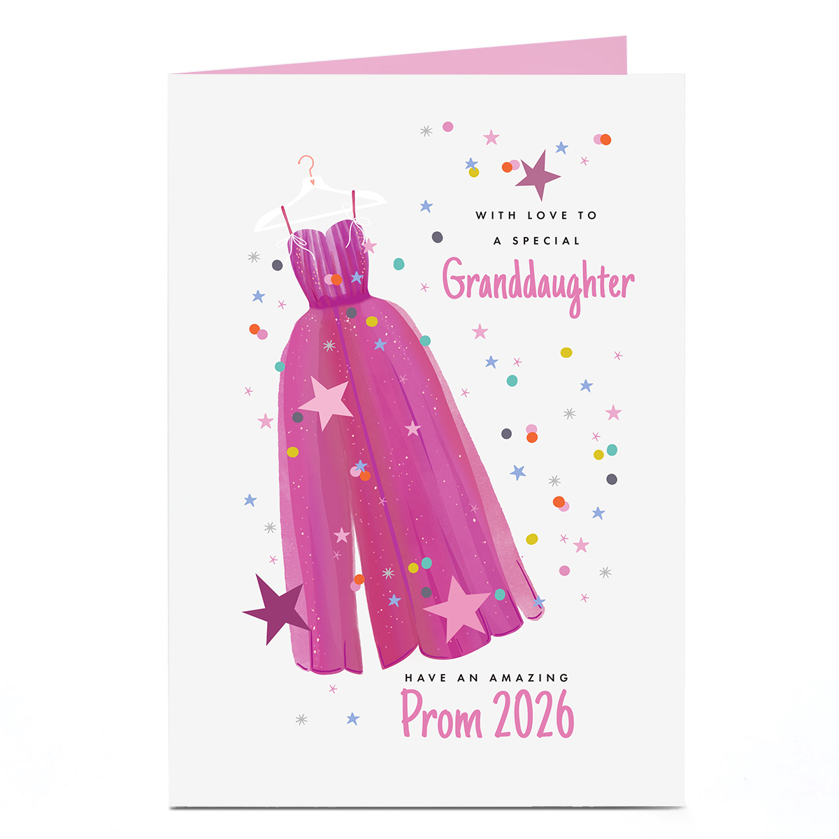 Personalised Prom Card - Pink Prom Dress, Granddaughter