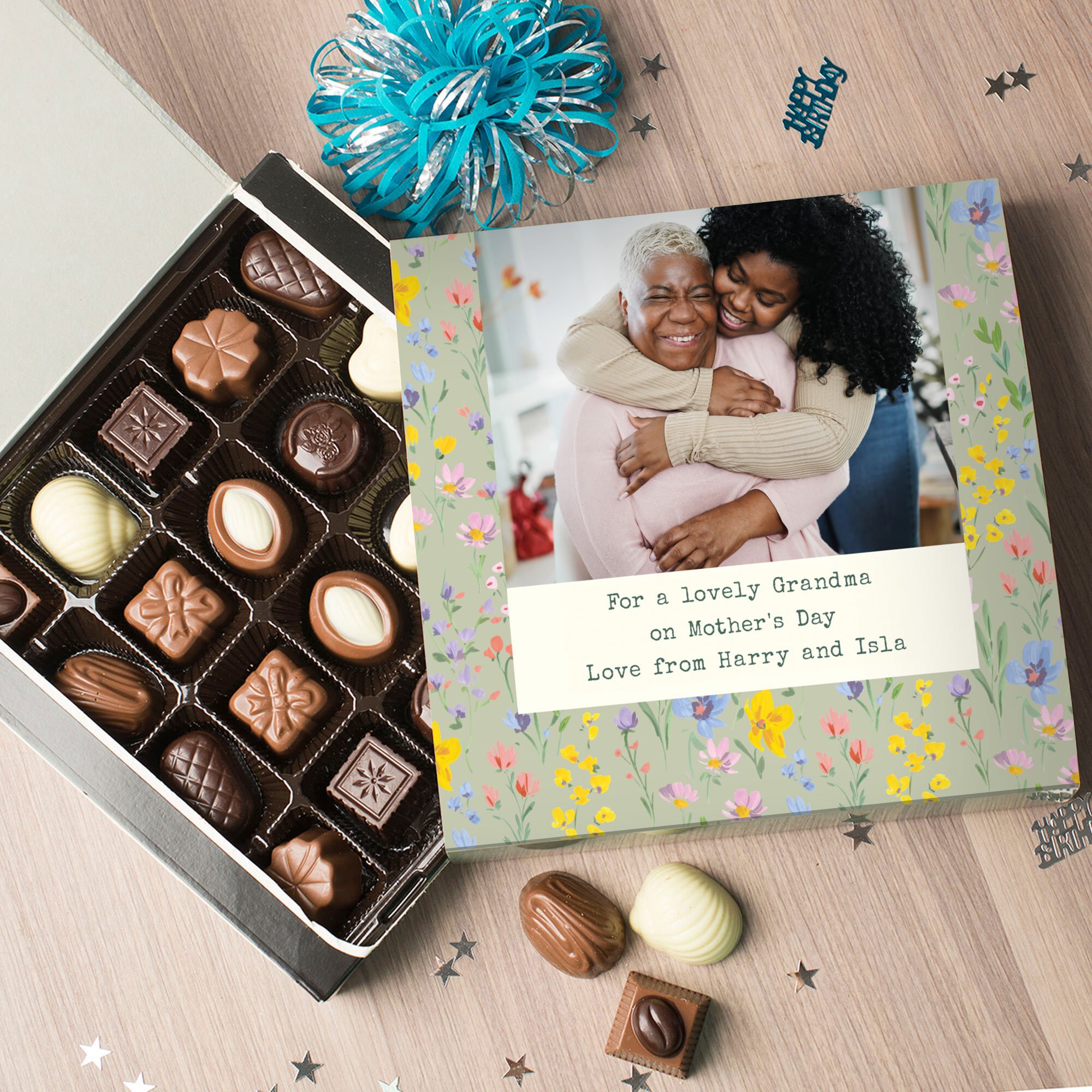 Personalised Belgian Chocolates - Green Flowers