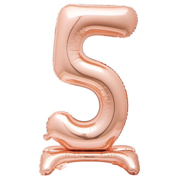 30-Inch Rose Gold Air-Fill Standing Number 5 Table Balloon