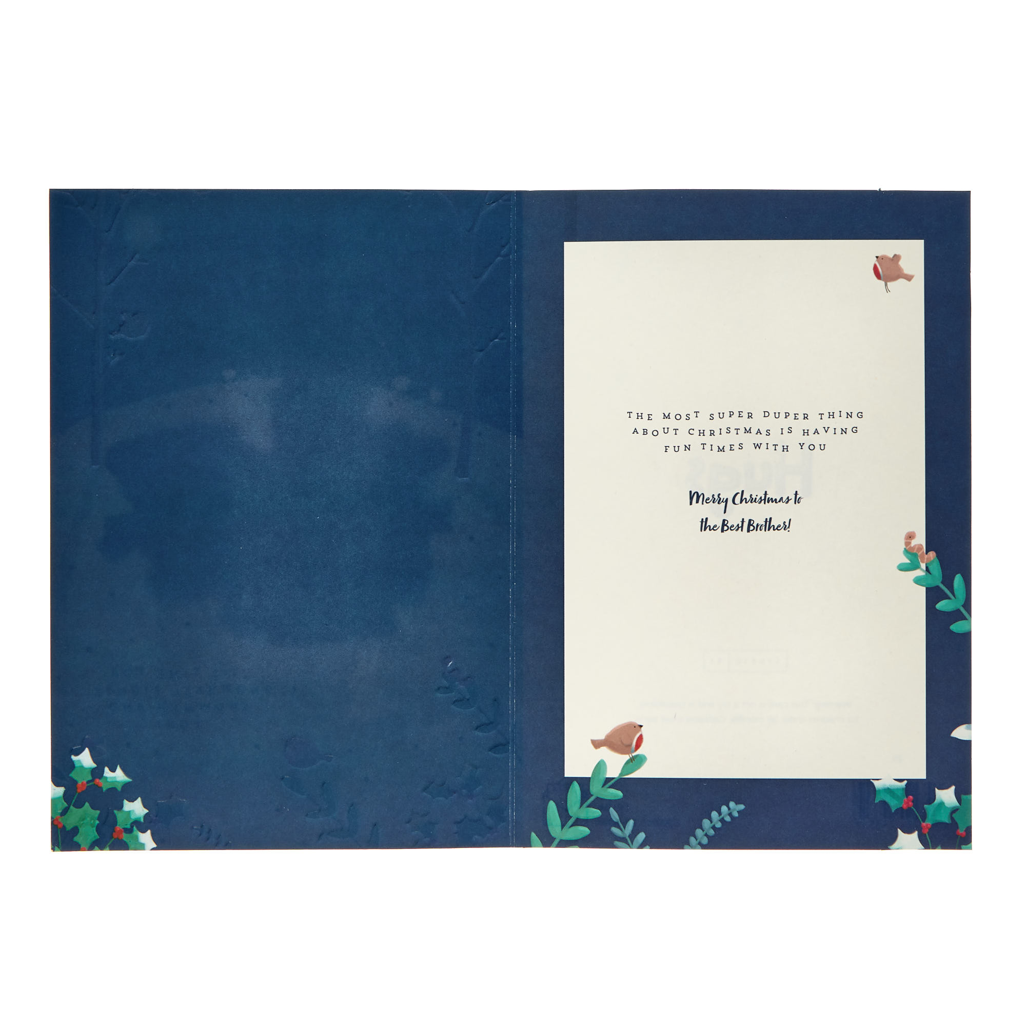 Brother Hugs Bear Snowman Christmas Card