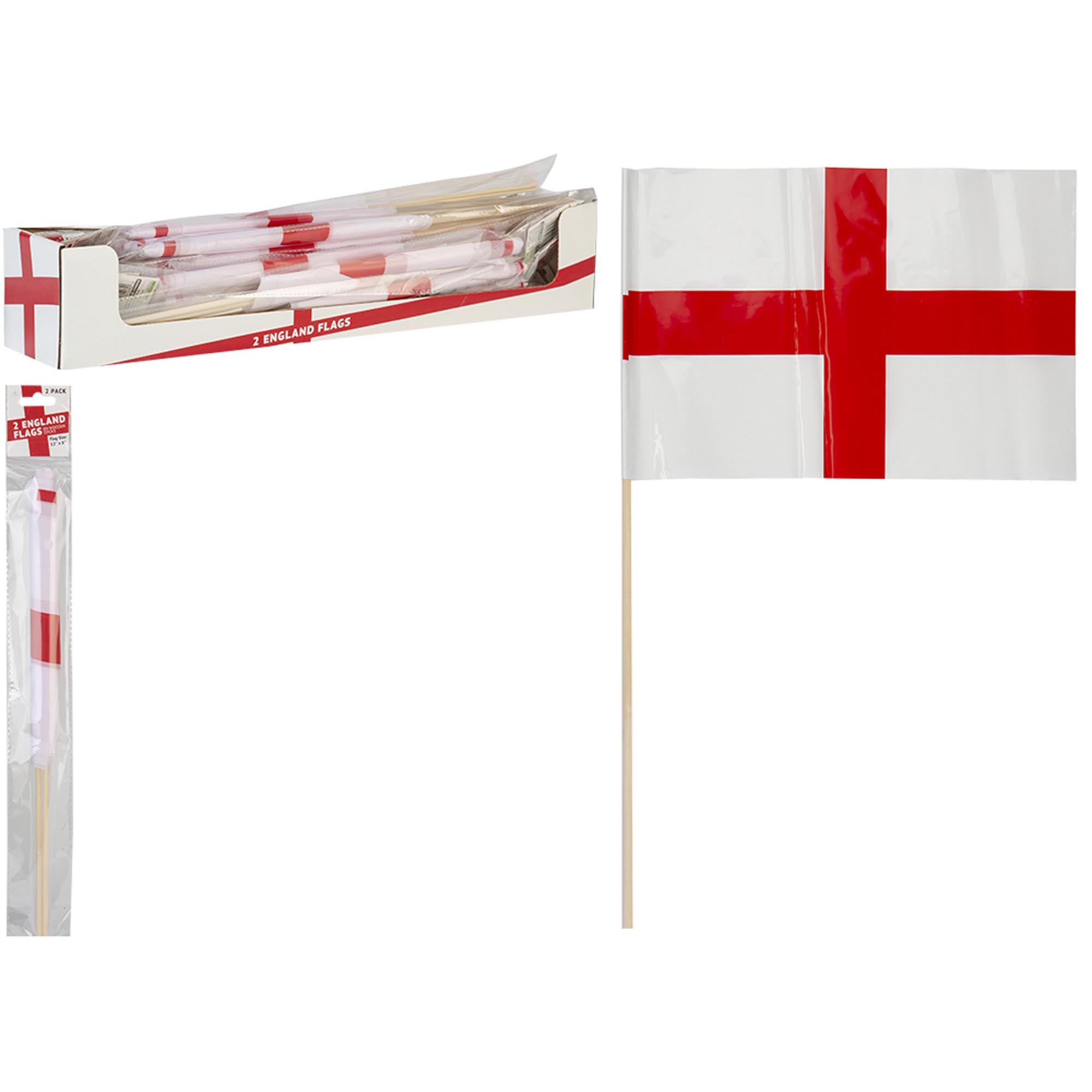 England Flags With Wooden Sticks - Pack of 2