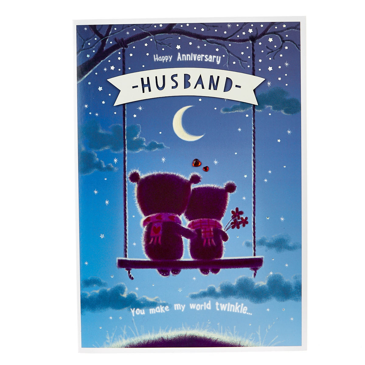 Anniversary Card - Husband, Bears On A Swing