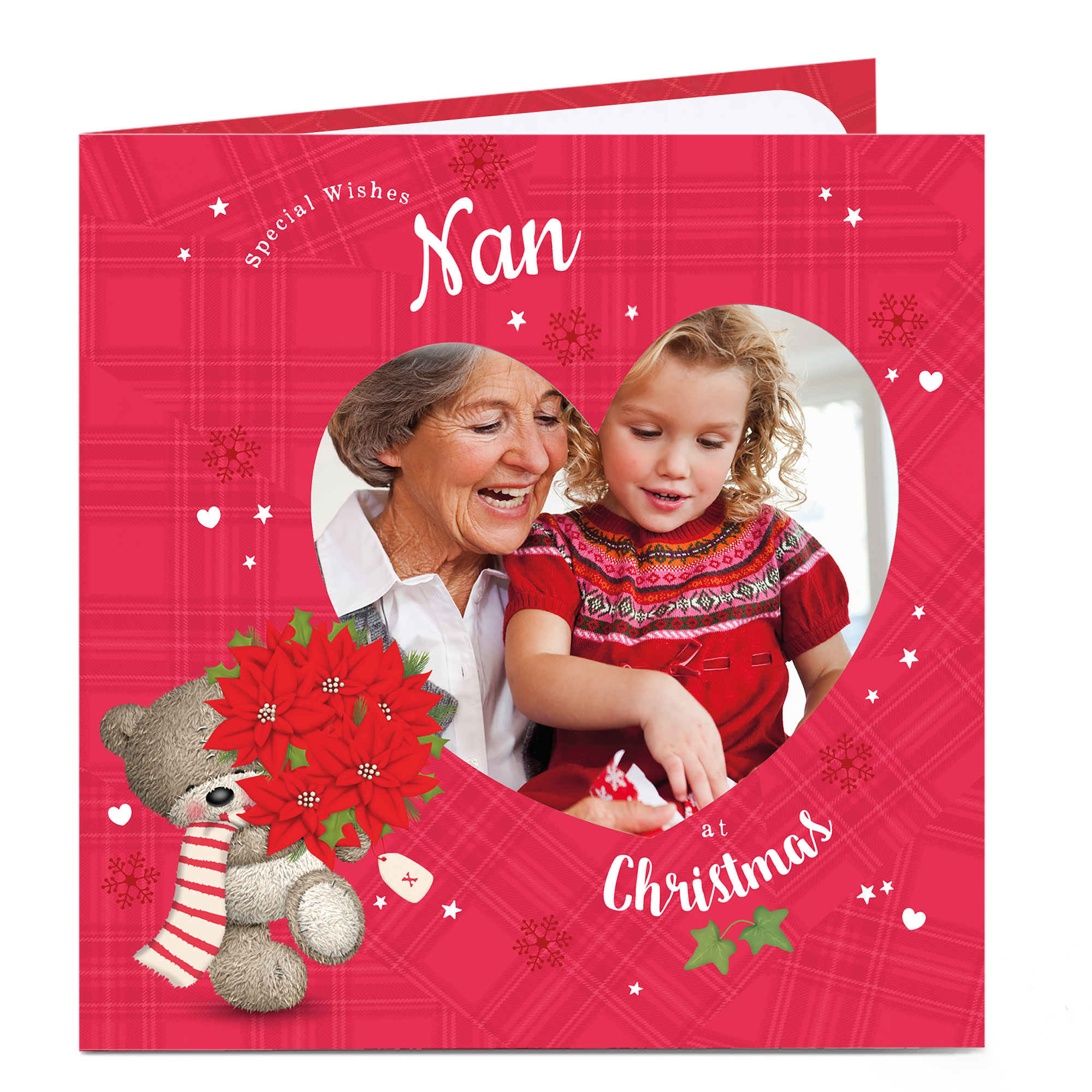 Photo Christmas Card - Hugs, Red Flowers