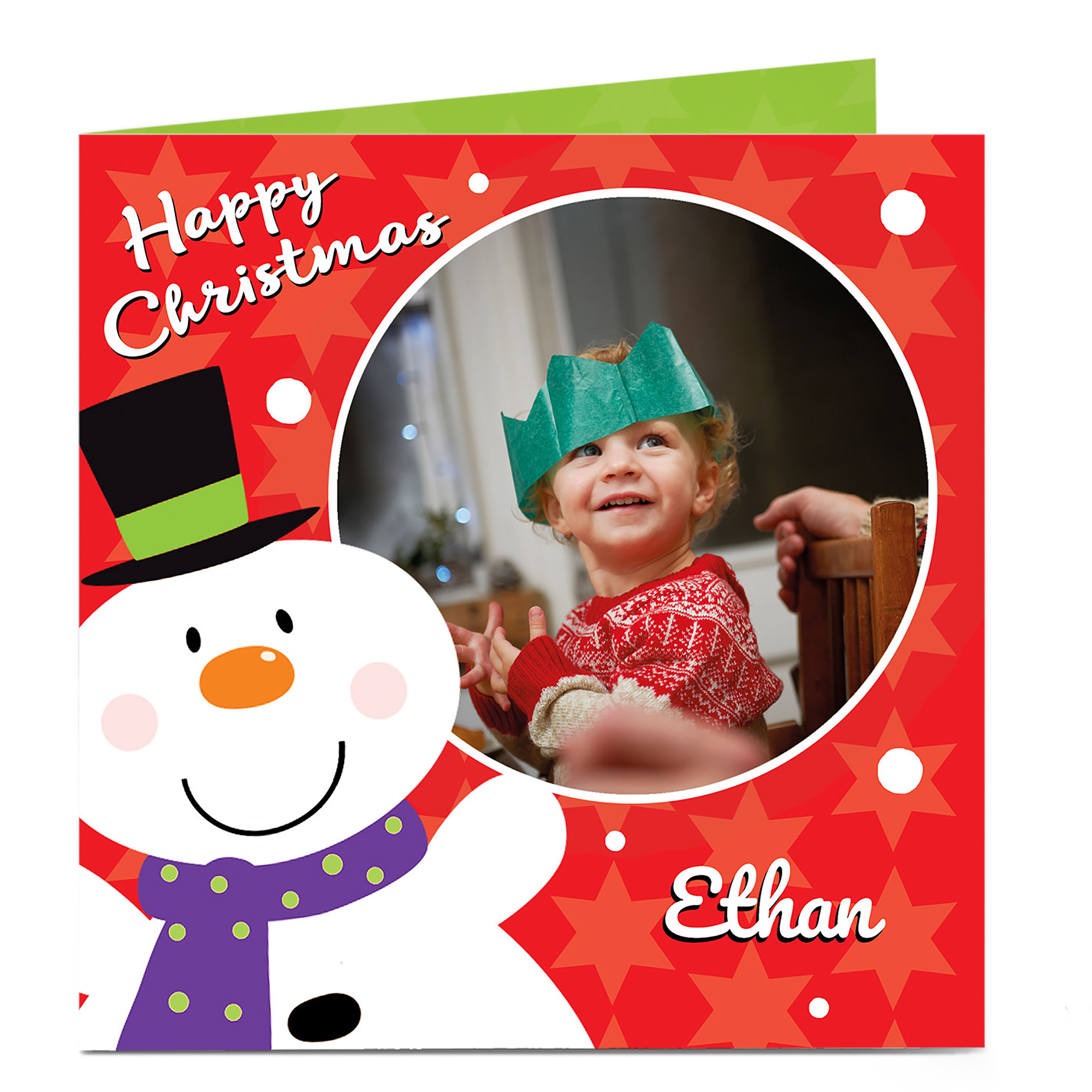 Photo Christmas Card - Snowman, Red