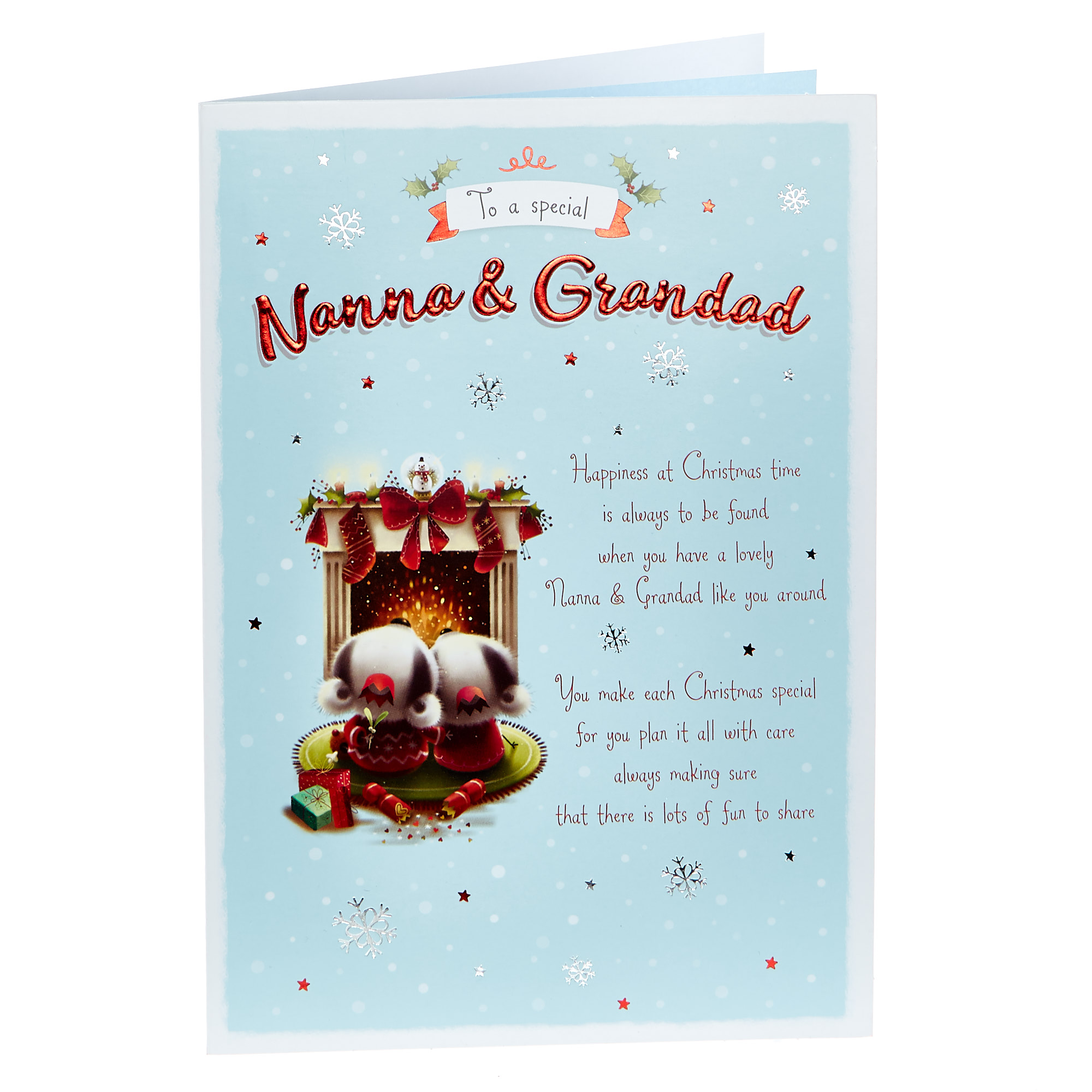 Christmas Card - Special Nana And Grandad, Cute Fireside Bears