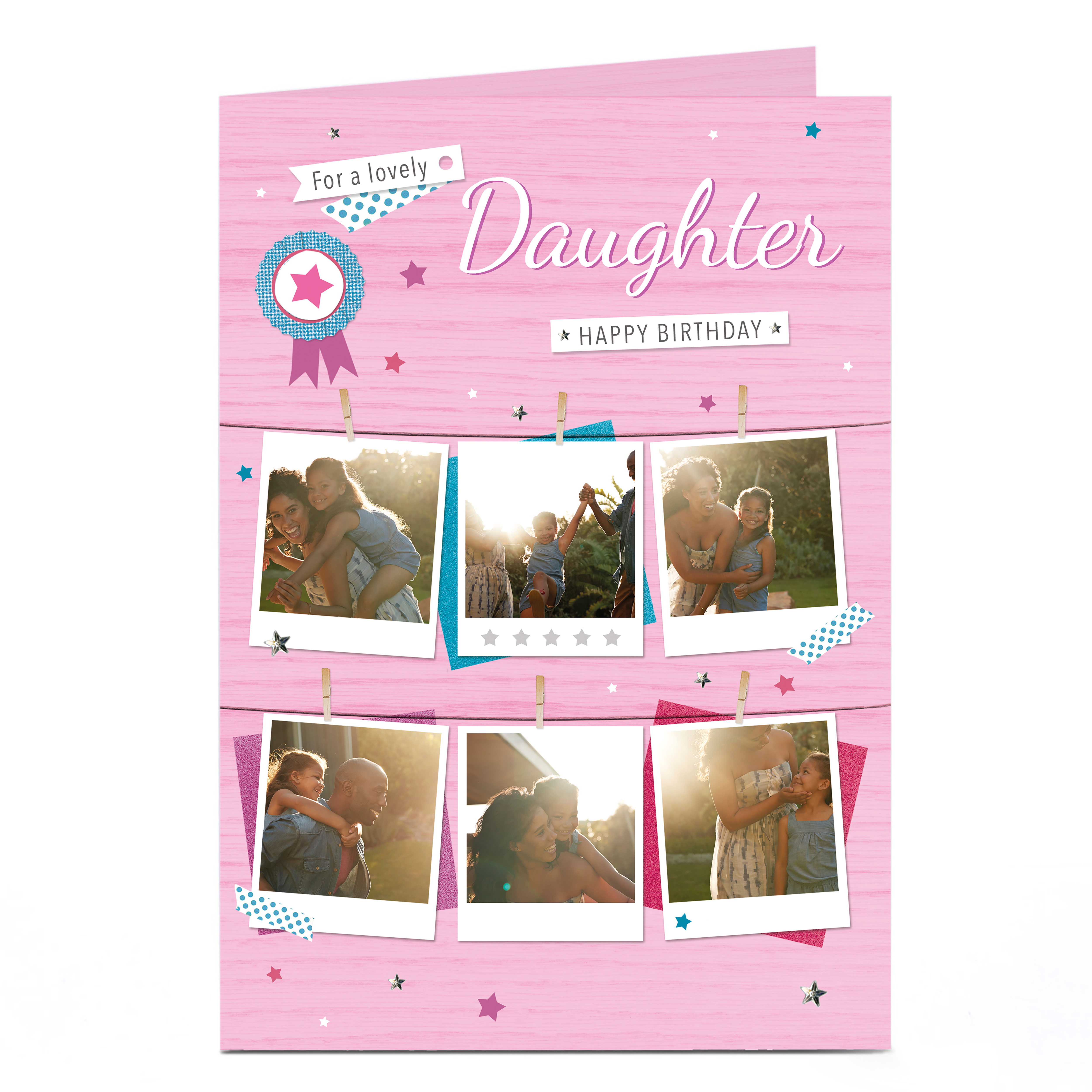 Photo Birthday Card - Pink Polaroids, Daughter