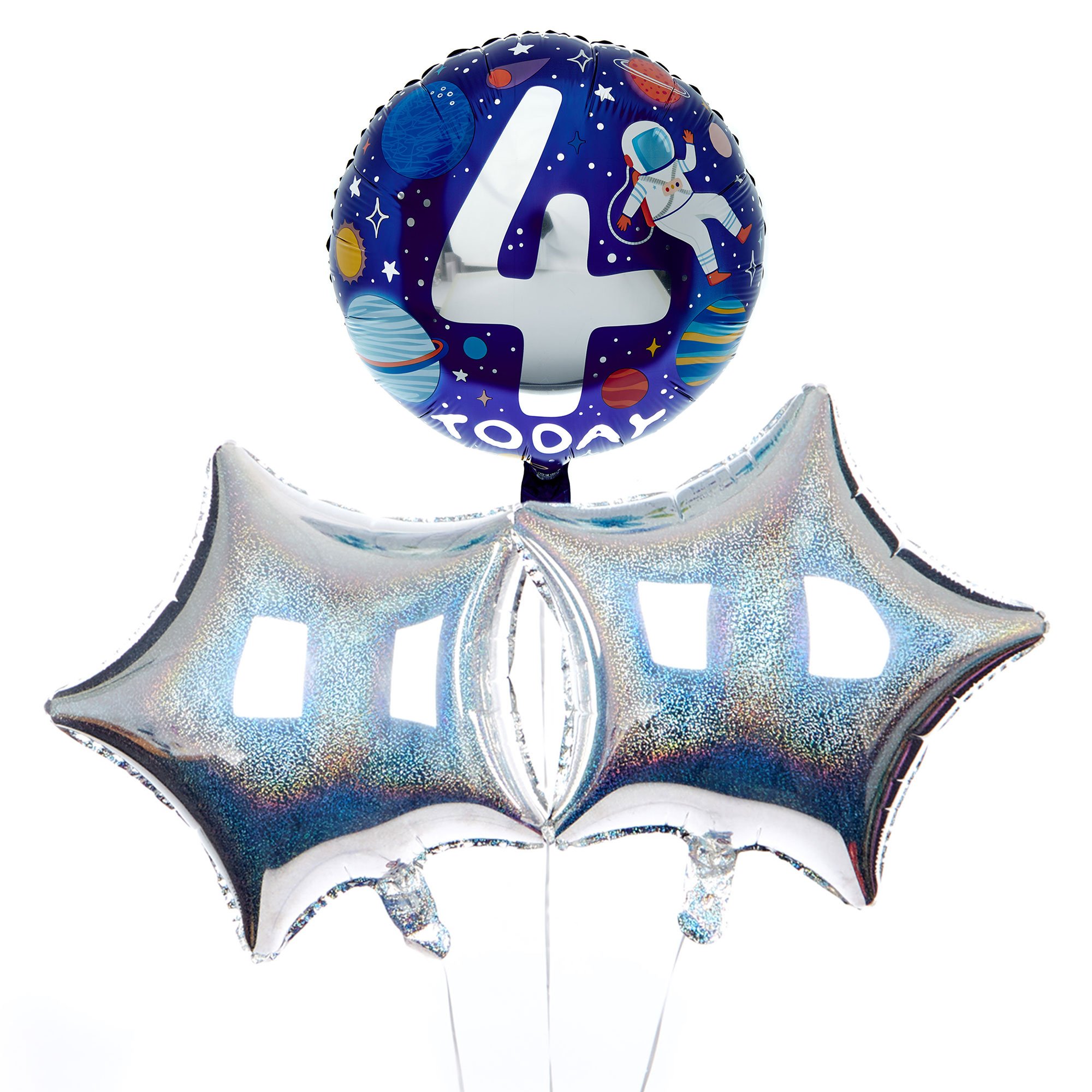 Spaceman 4th Birthday Balloon Bouquet - DELIVERED INFLATED!