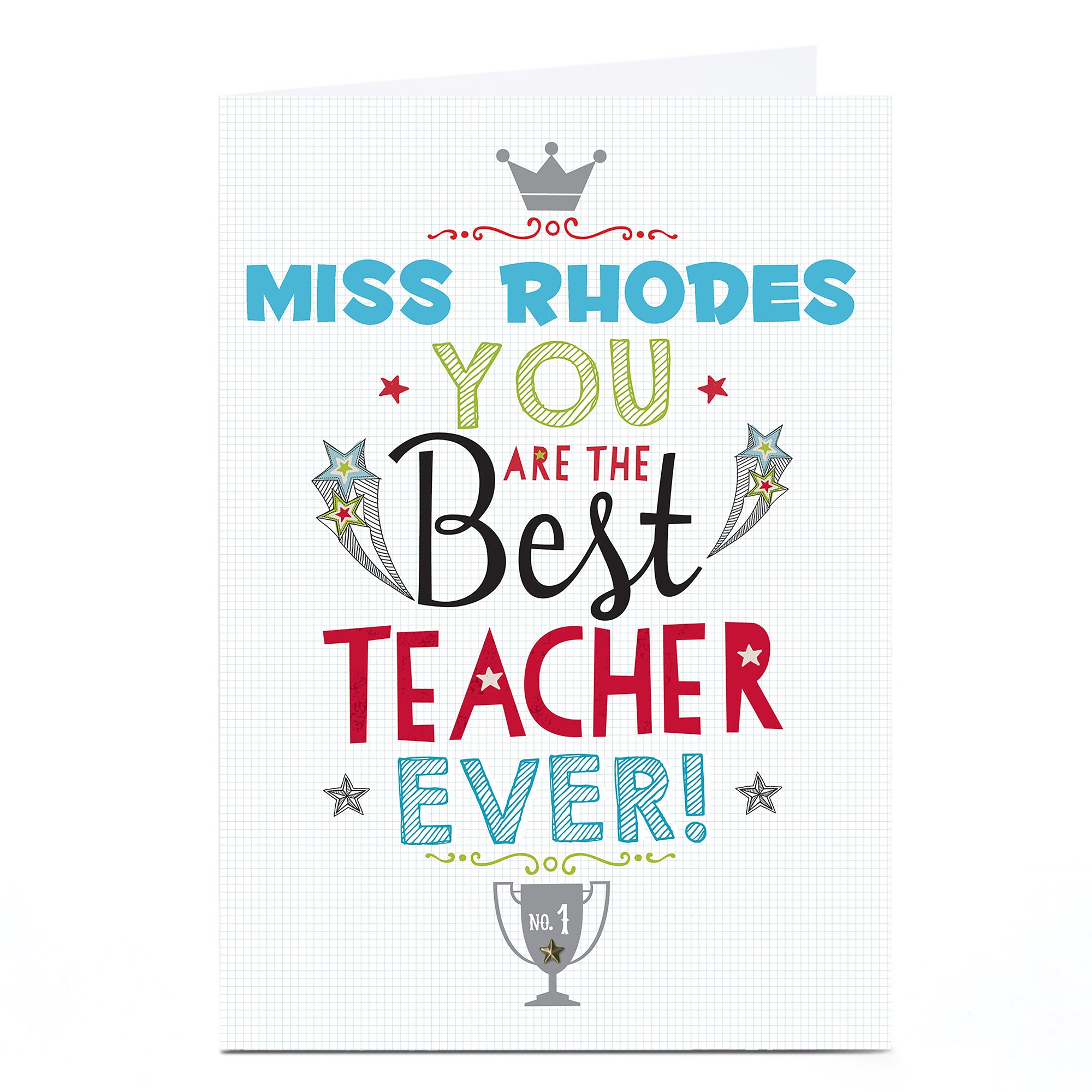 Personalised Thank You Teacher Card - Trophy