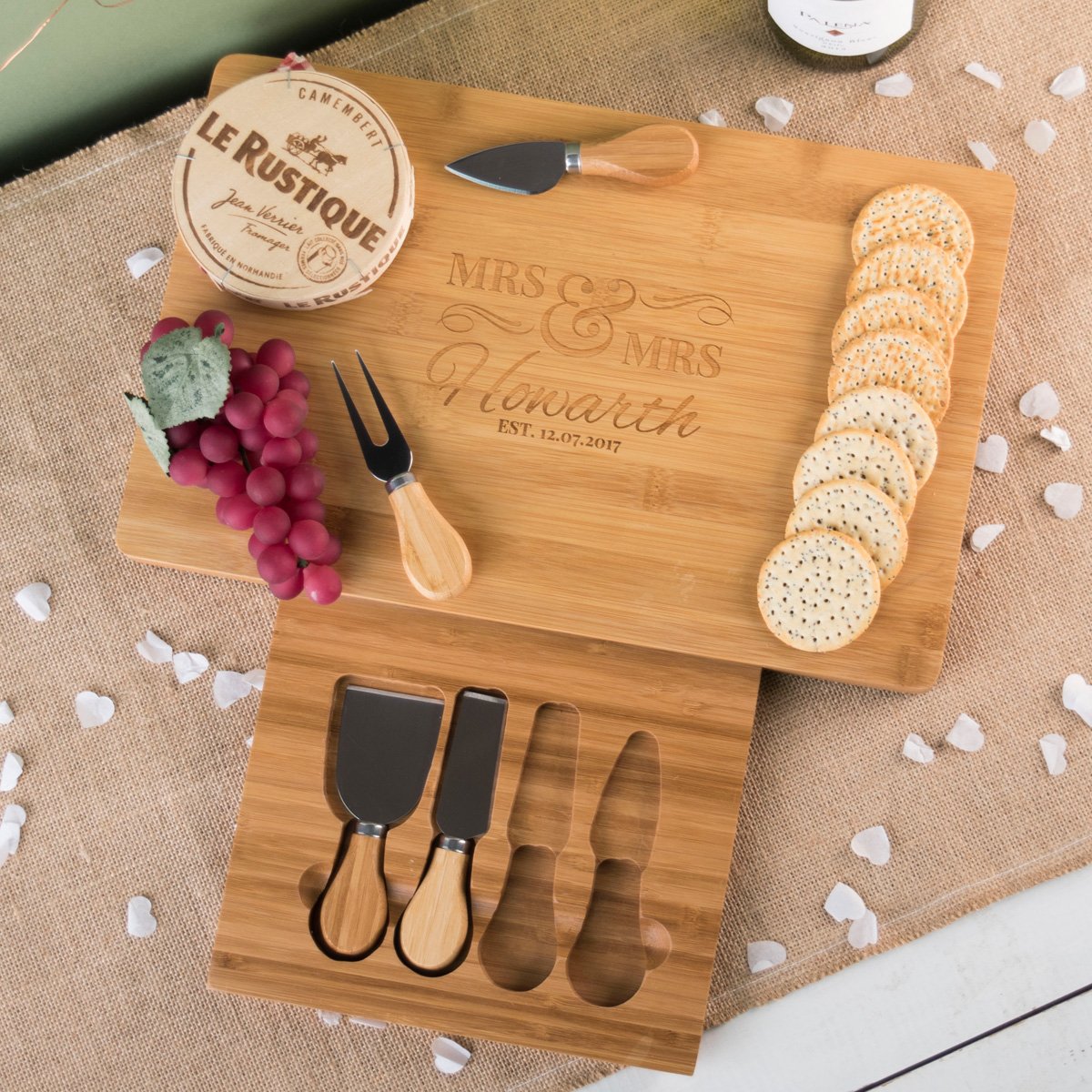 Personalised Large Rectangular Wooden Cheeseboard - Mrs & Mrs