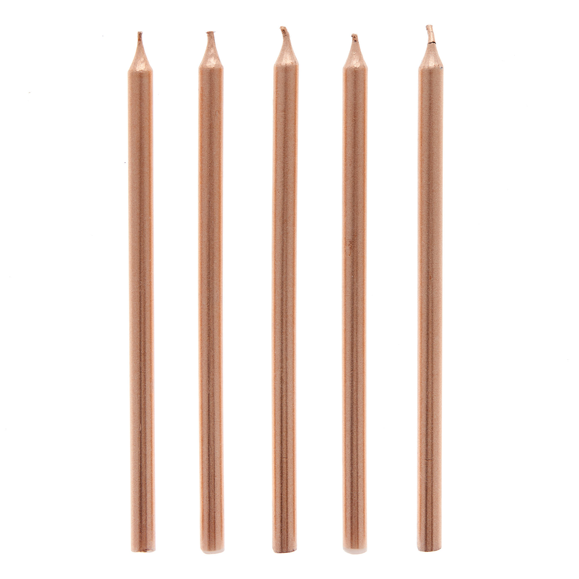 Tall Metallic Rose Gold Cake Candles & Holders - Pack of 10 