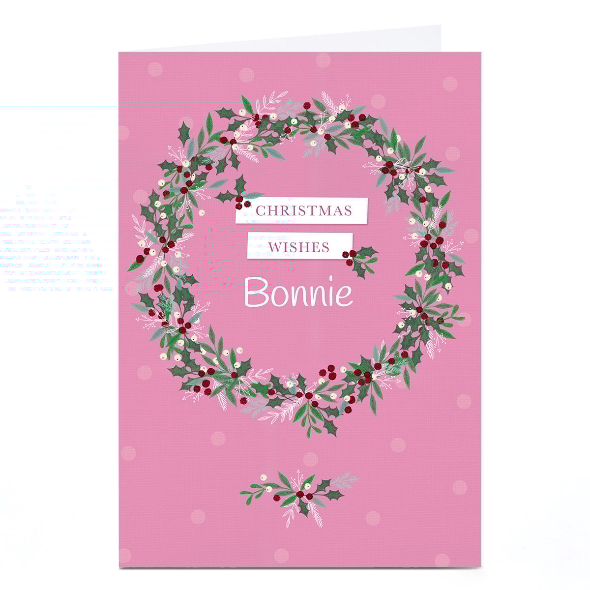 Personalised Kerry Spurling Christmas Card - Pink Wreath Christmas Wishes
