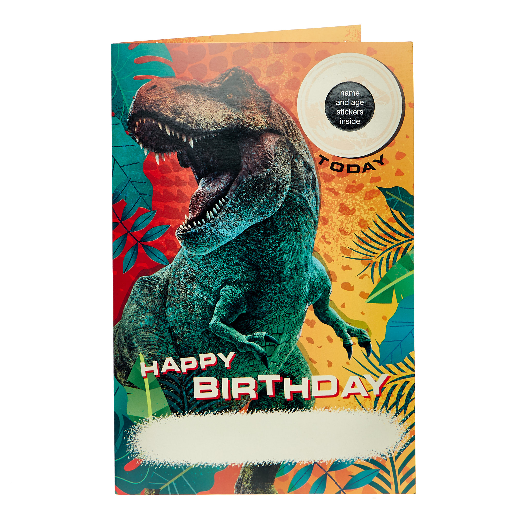 Jurassic World Birthday Card - Name & Age Stickers