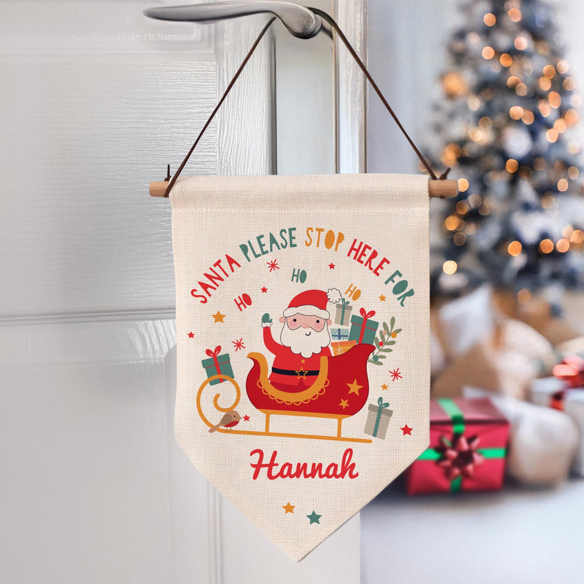 Personalised Santa Stop Here Banner,  Personalised Santa Stop Here Banner