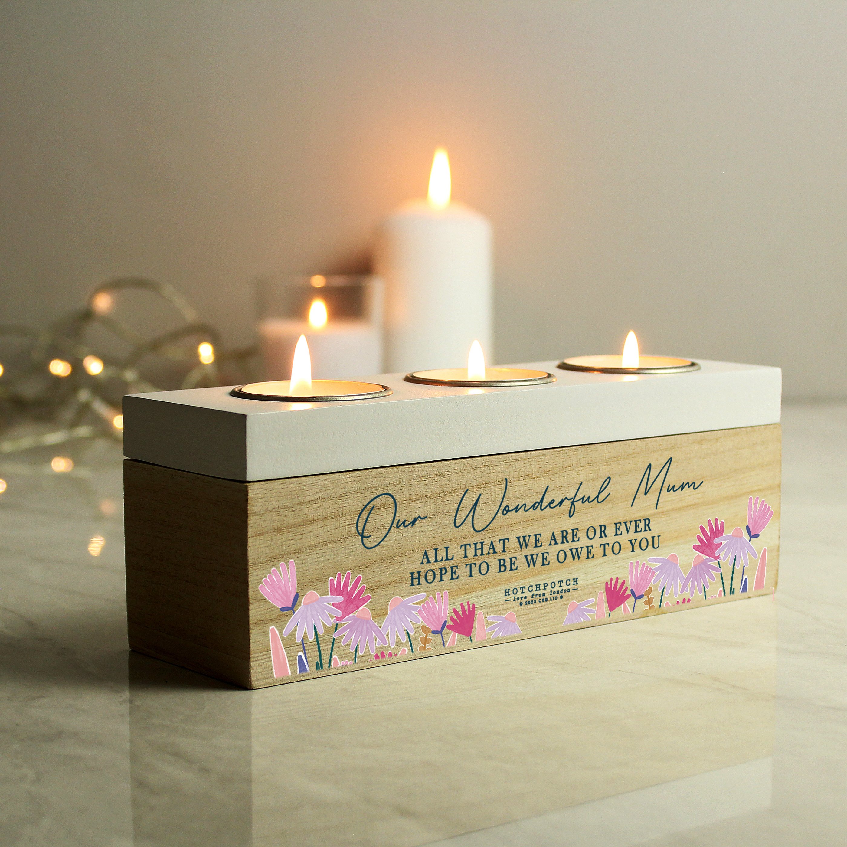 Personalised Wild Flower Triple Tealight Holder & Storage Box