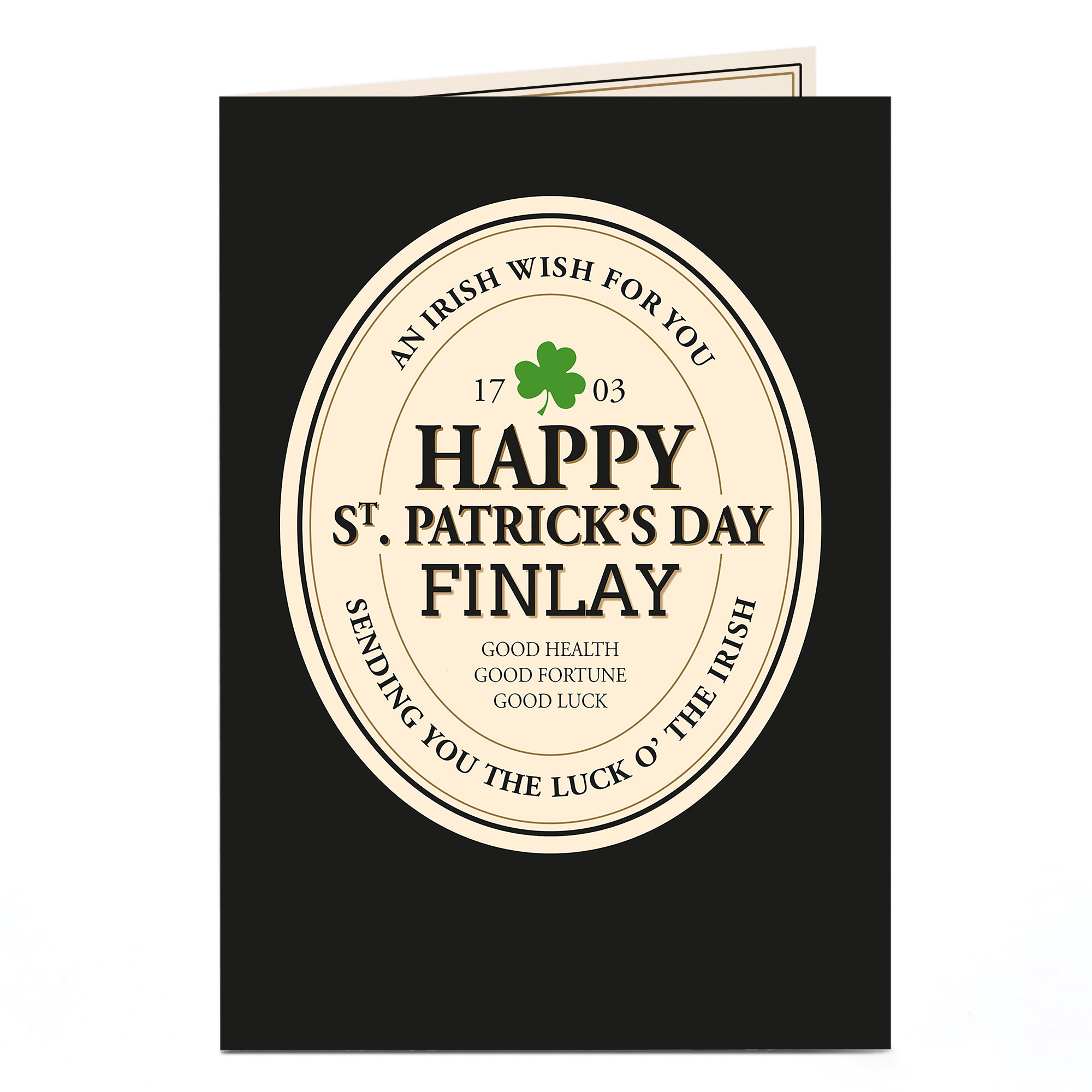 Personalised St Patrick's Day Card - Luck Of The Irish Beer Label