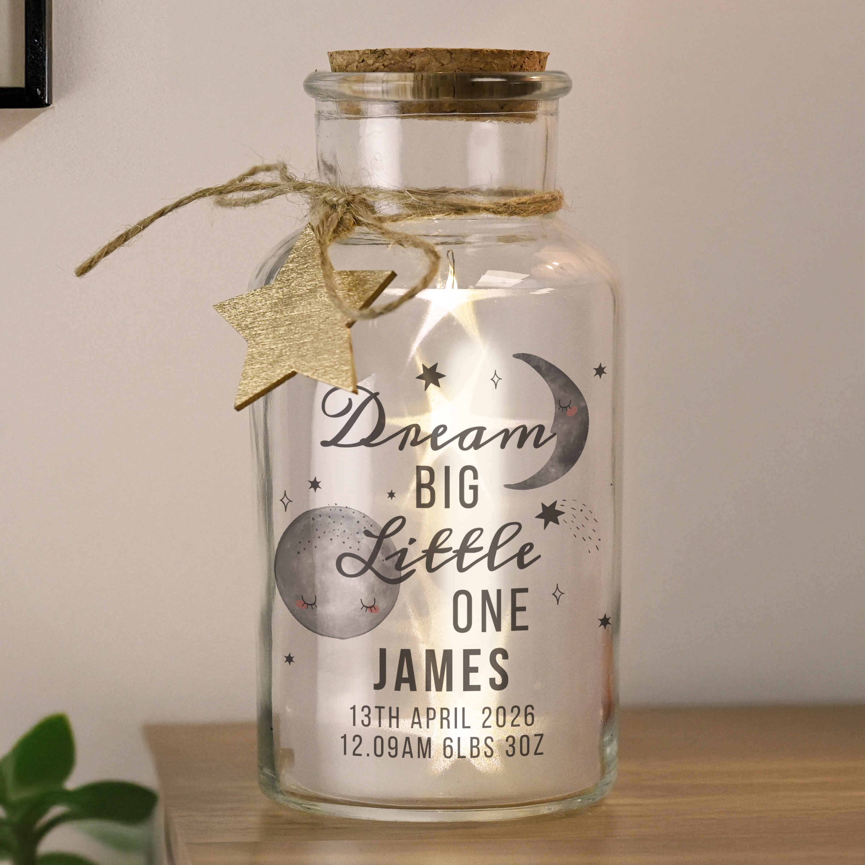 Personalised Dream Big LED Glass Jar