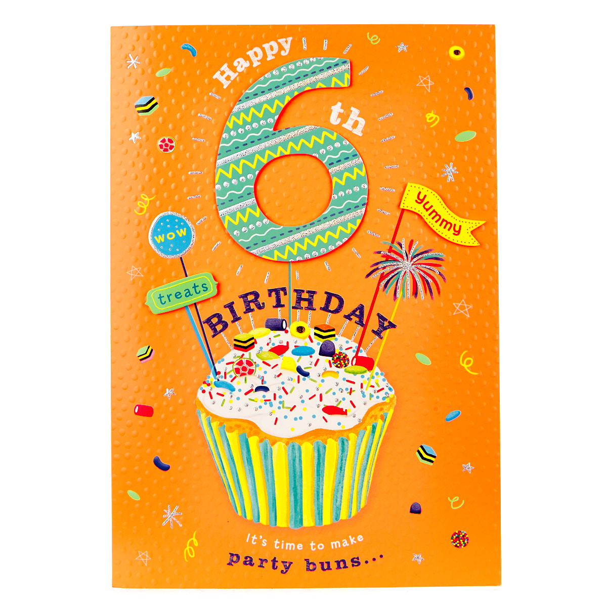 6th Birthday Card - Neon Party Buns With Cupcake Recipe