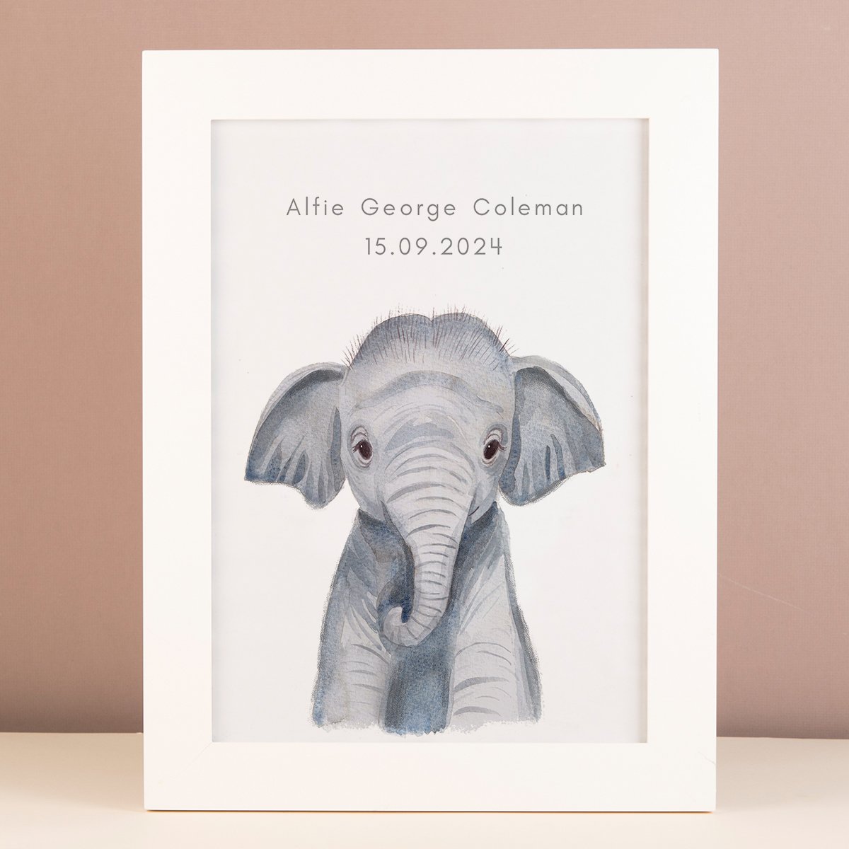 Personalised New Born Elephant Framed Print
