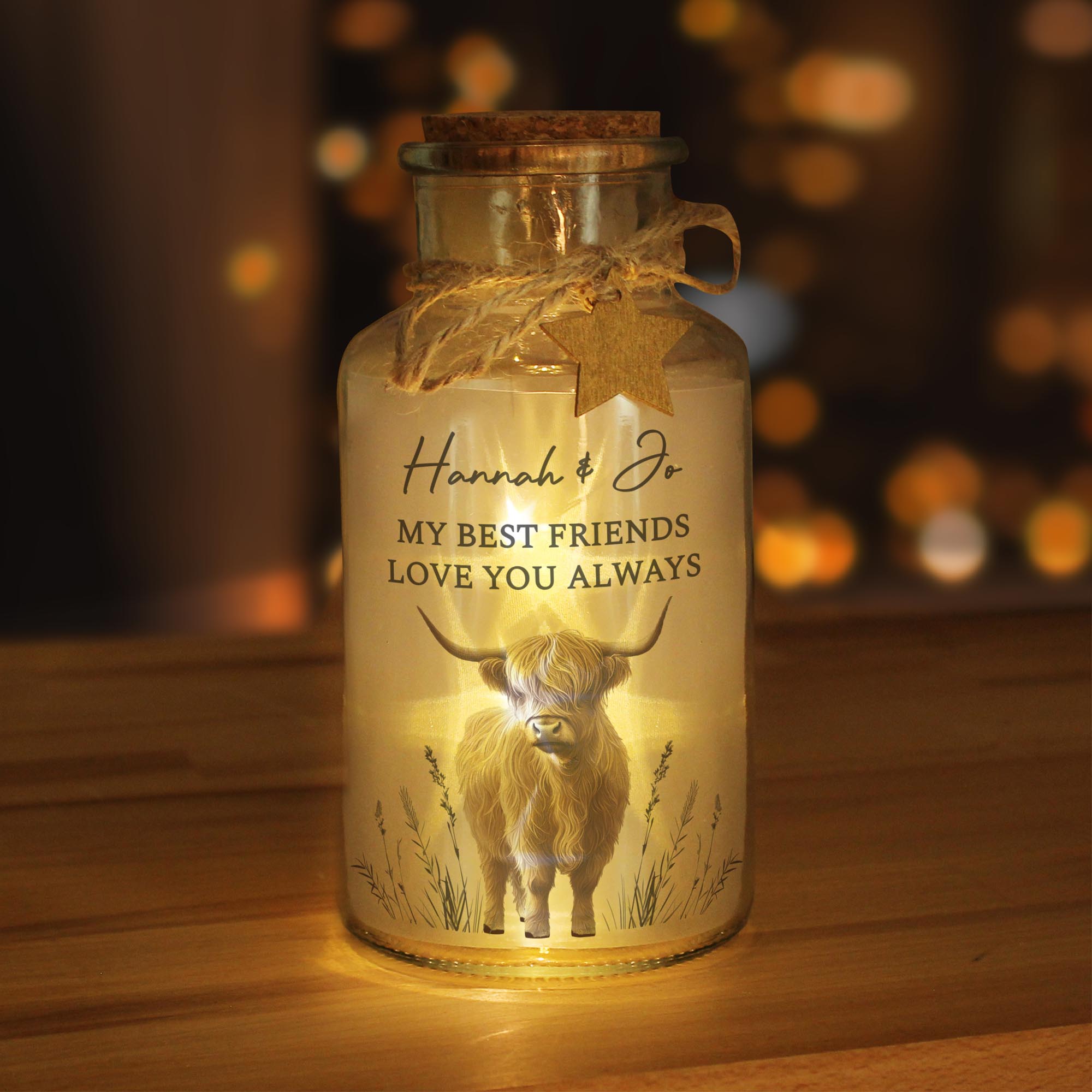 Personalised Highland Cow LED Light Up Jar,  Personalised Highland Cow LED Light Up Jar
