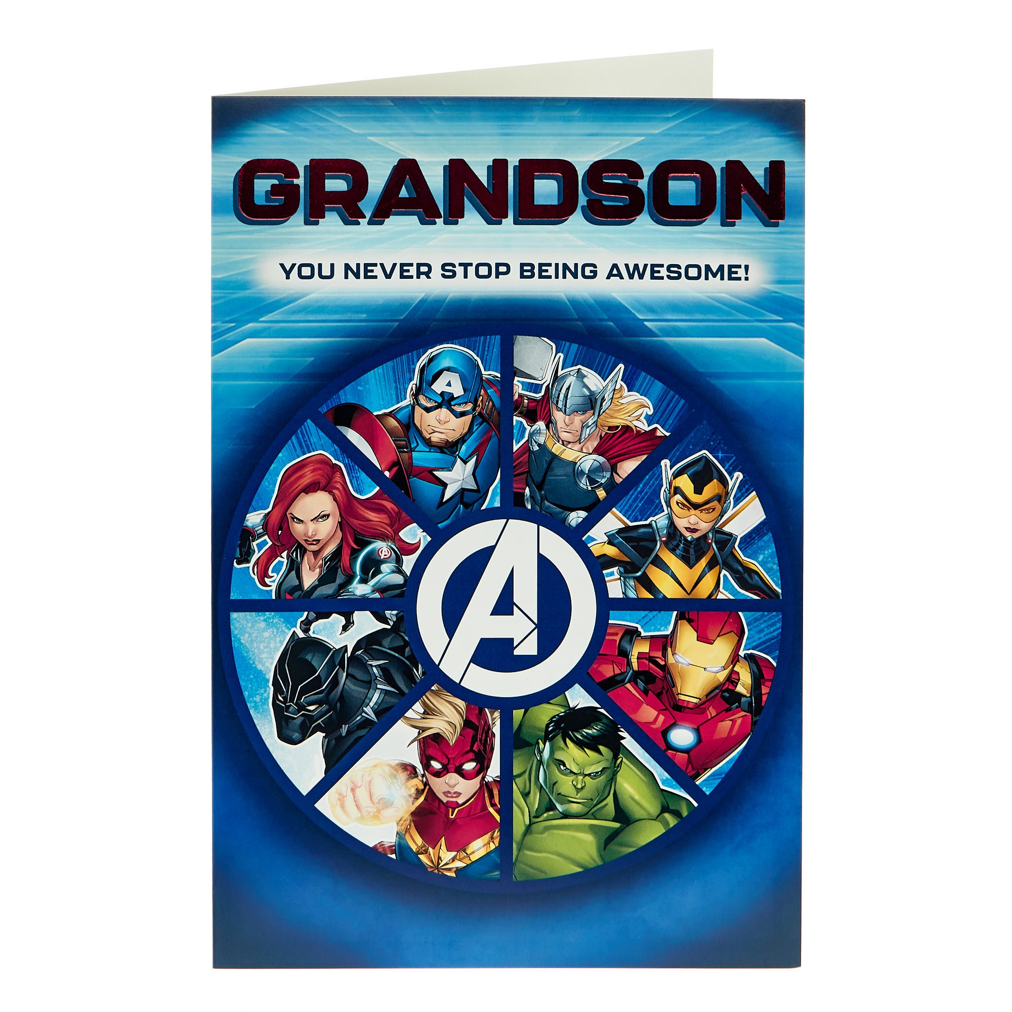 Grandson Never Stop Being Awesome Avengers Birthday Card
