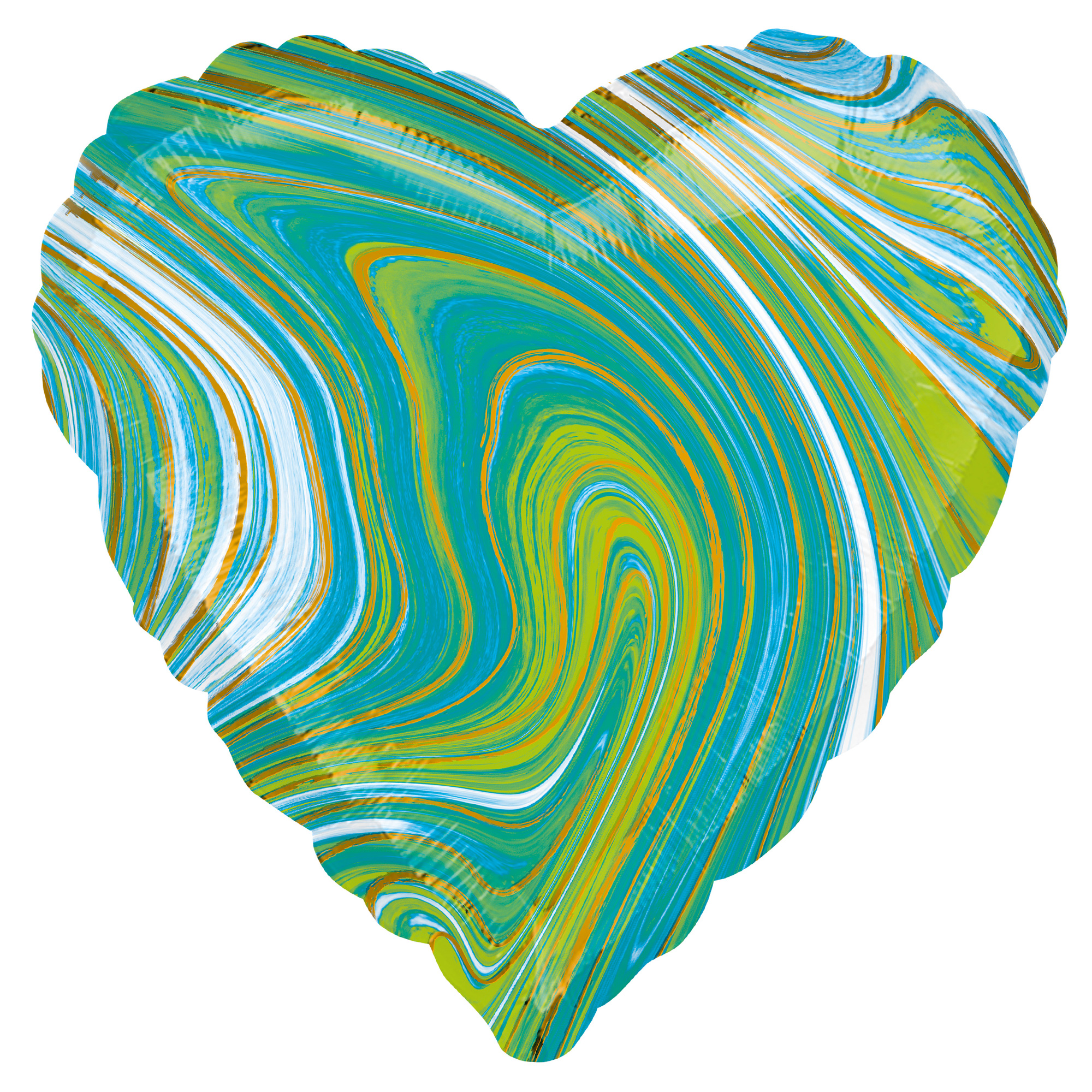 Blue & Green Heart Marble-Effect 17-Inch Foil Helium Balloon