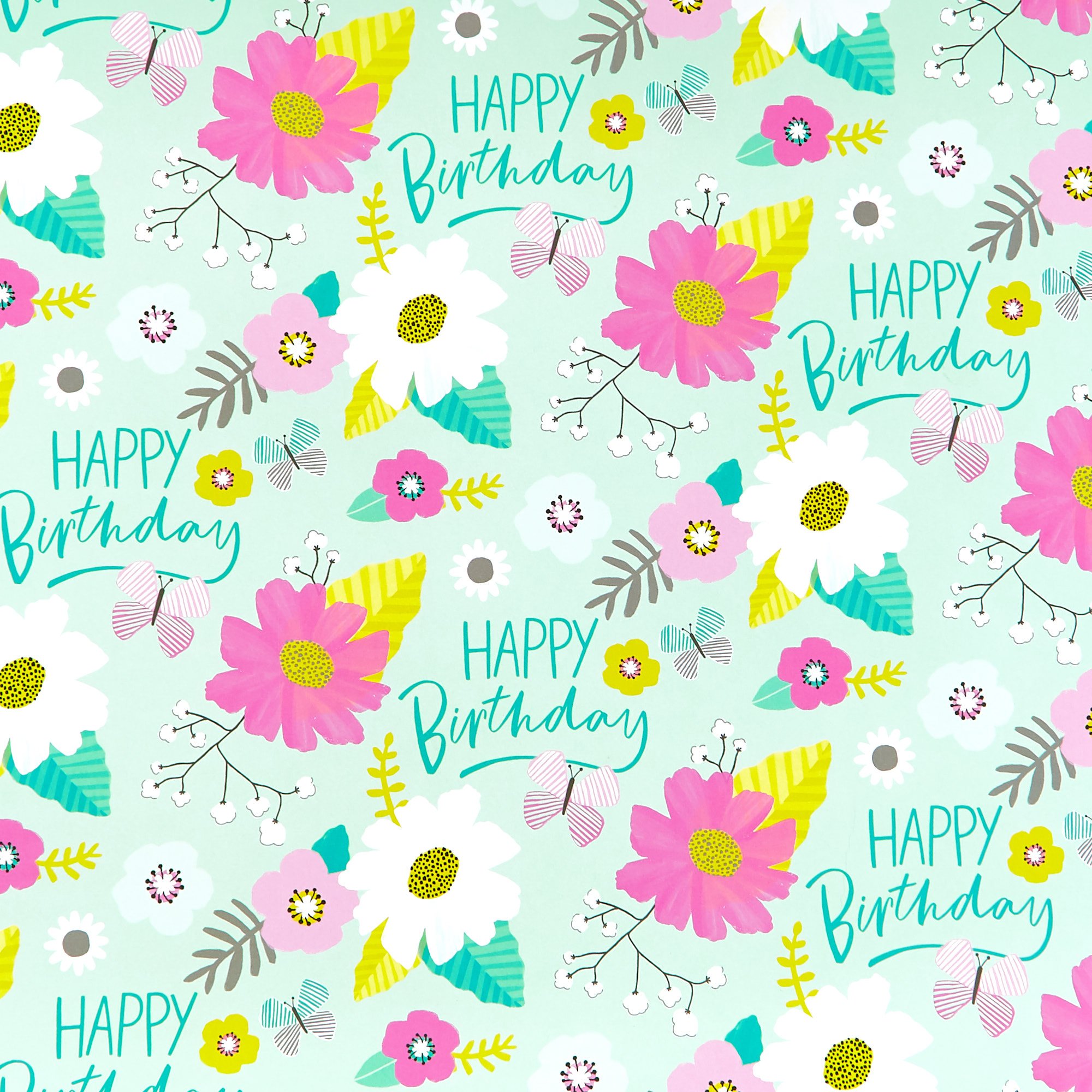 Floral Happy Birthday Wrapping Paper - 1 Sheet