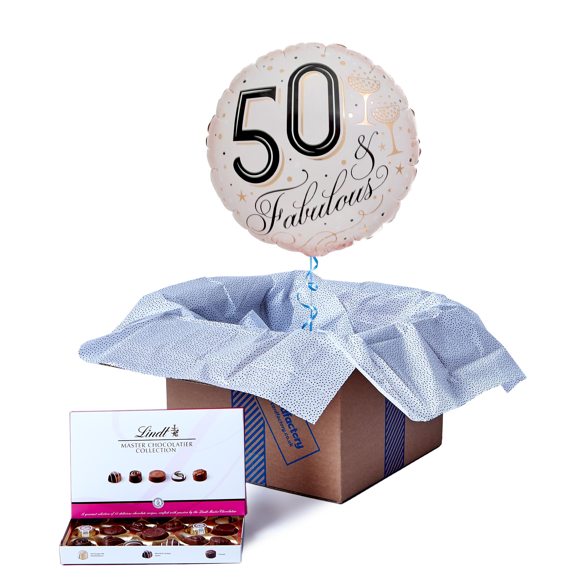 Fabulous 50th Birthday Balloon & Lindt Chocolates - FREE GIFT CARD!