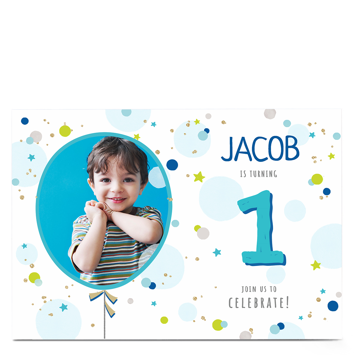 Photo Birthday Invitation - Blue Balloons, Editable Age