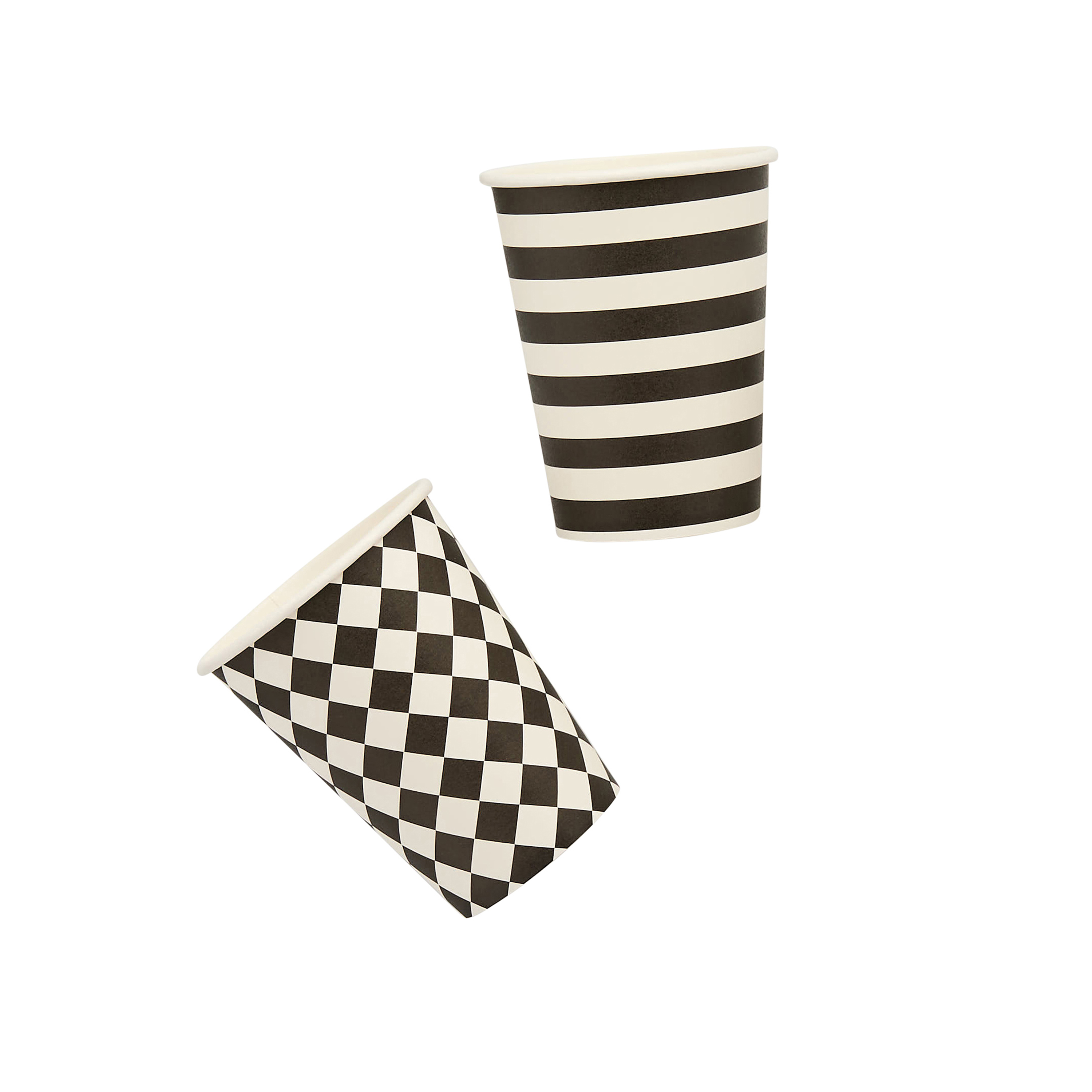 Monochrome Striped & Diamond Paper Cups - Pack of 8