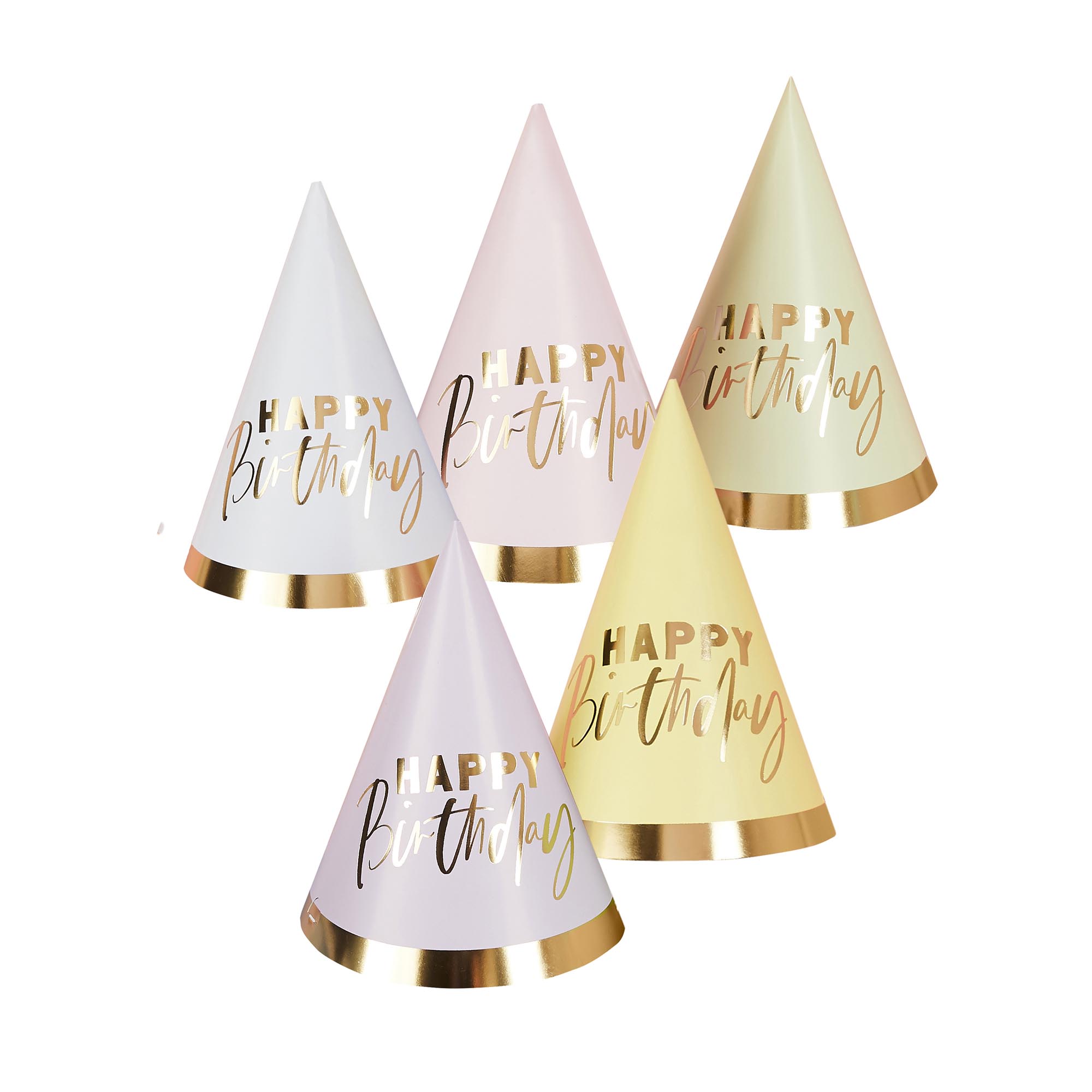 Pastel Happy Birthday Party Hats - Pack of 10