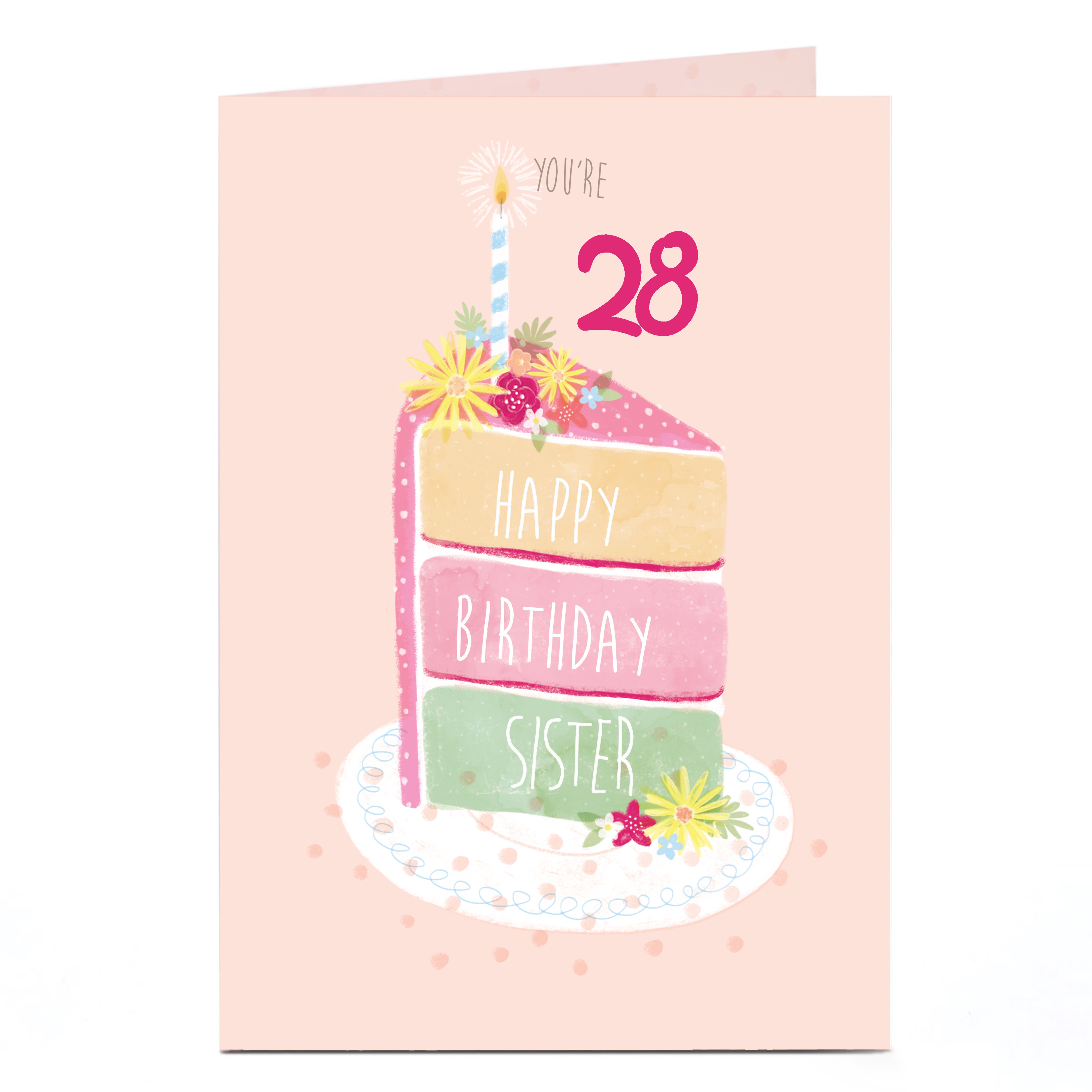 Personalised Editable Age Birthday Card - Sister, Piece Of Cake