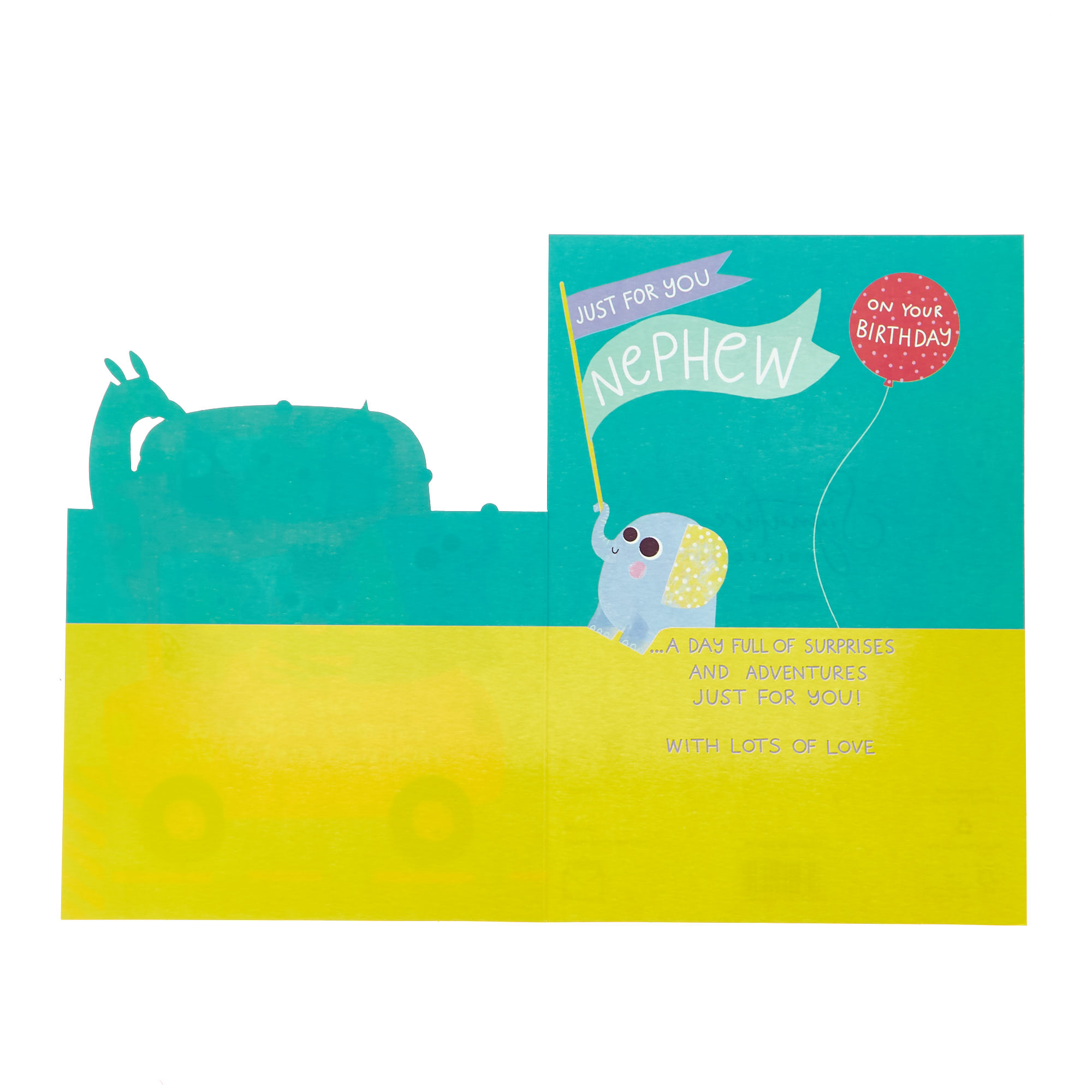 Nephew Just For You Animal Car Birthday Card