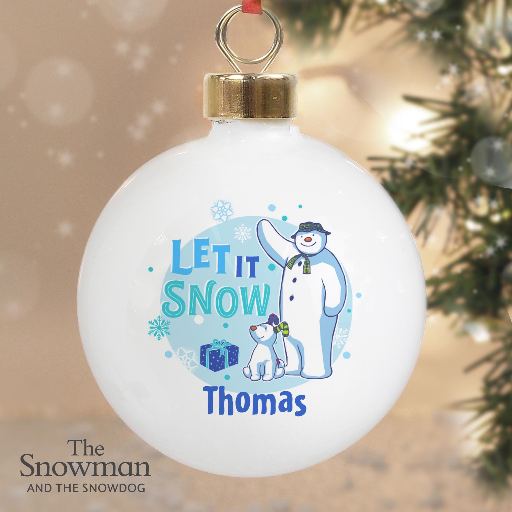 Personalised The Snowman & the Snowdog Blue Bauble