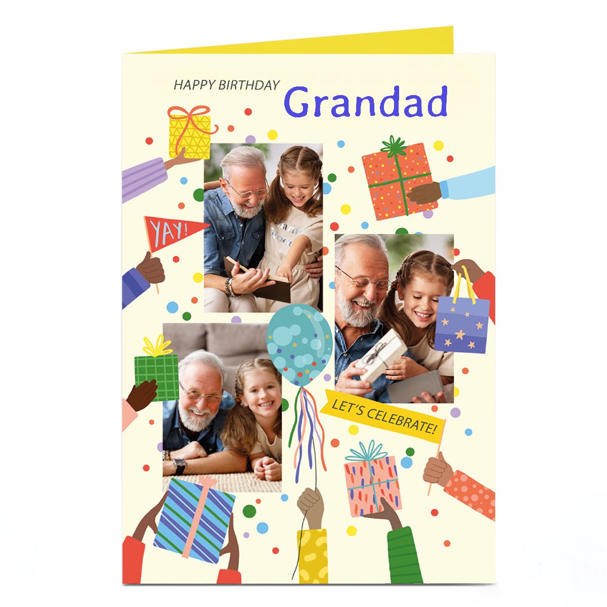 Photo Birthday Card - Let's Celebrate, Surrounded by Presents
