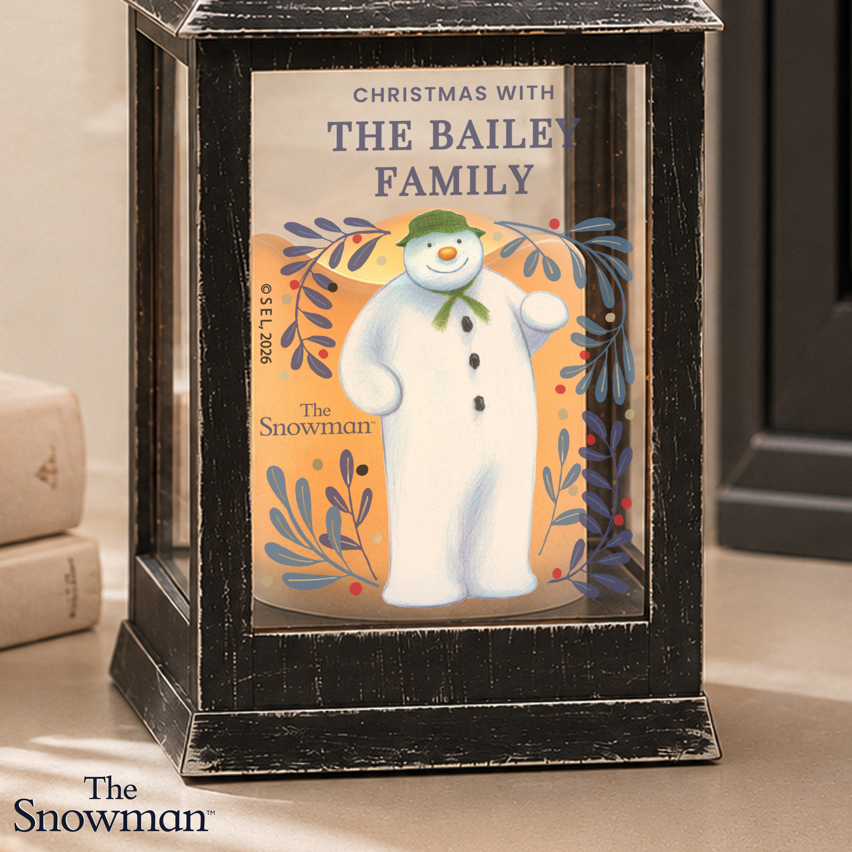 Personalised The Snowman Countdown to Christmas Black Lantern