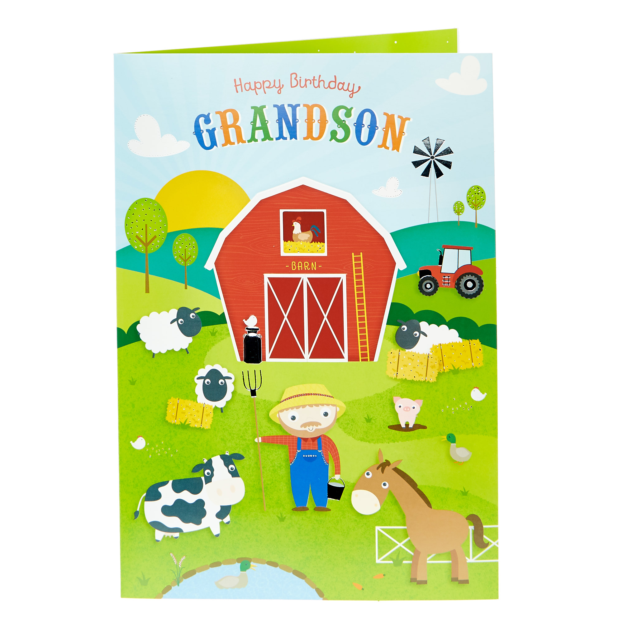 Pop-Out Birthday Card - Grandson, Farmyard