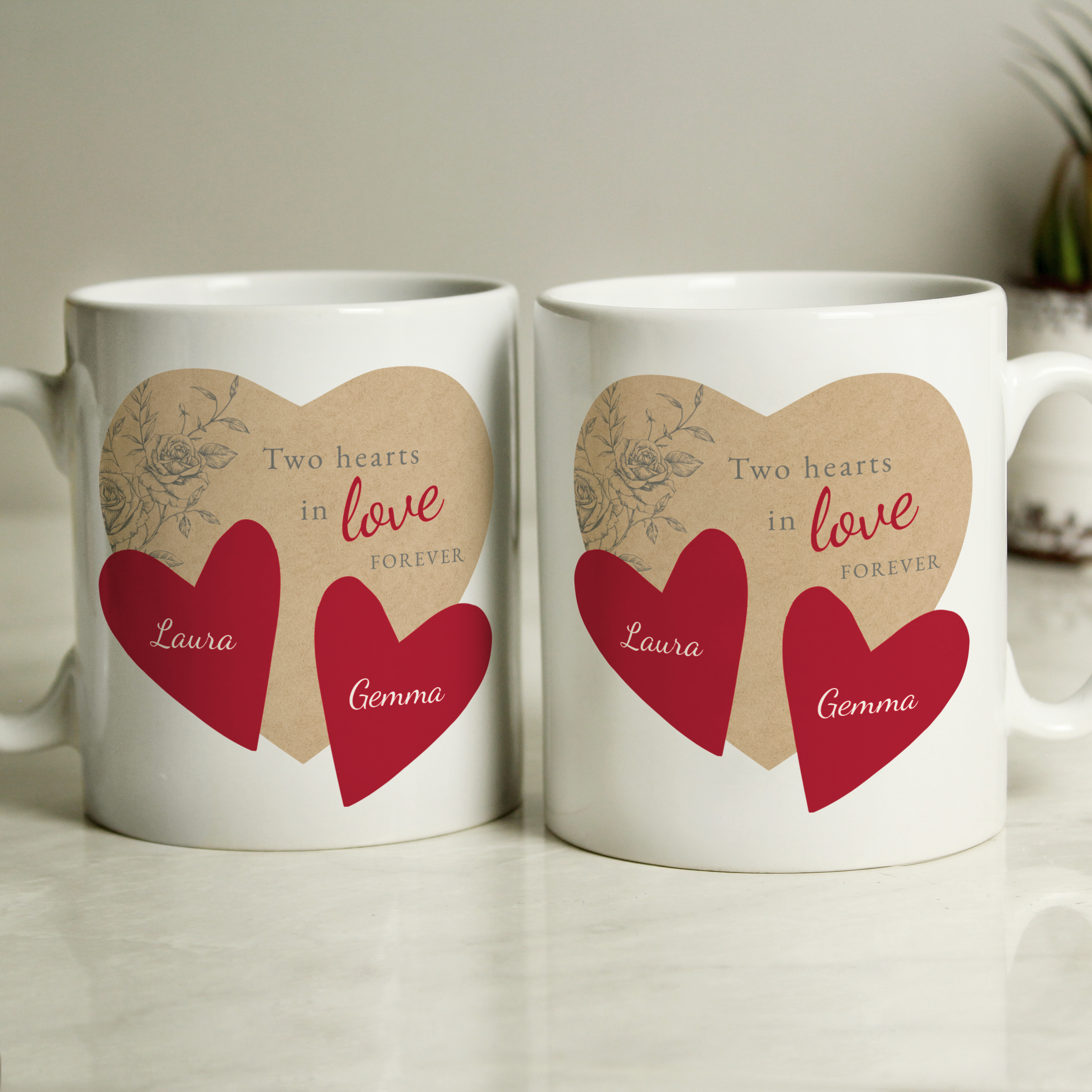 Personalised Two Hearts Twin Mug Set