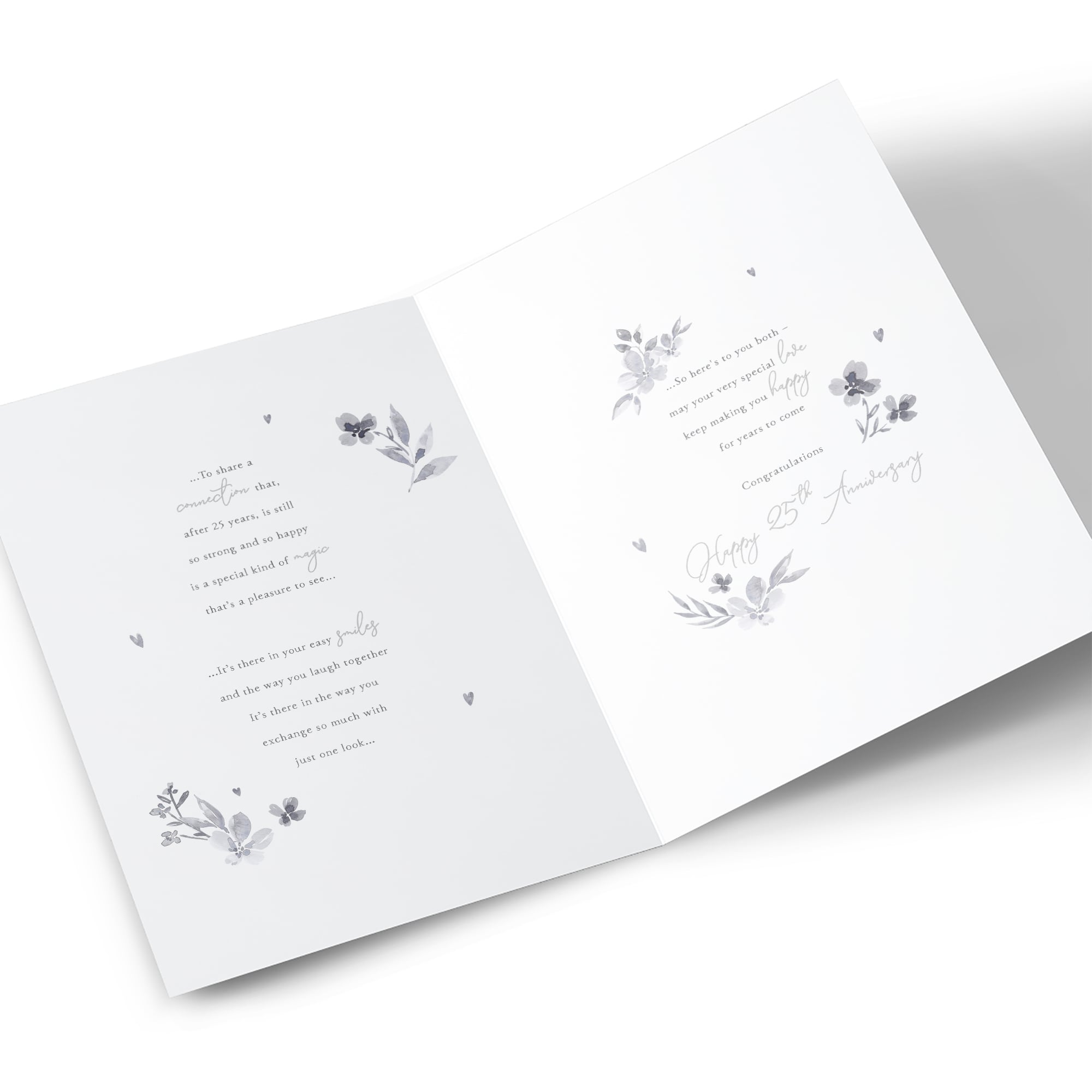 Silver Wedding Anniversary Card - Silver Flower Poem