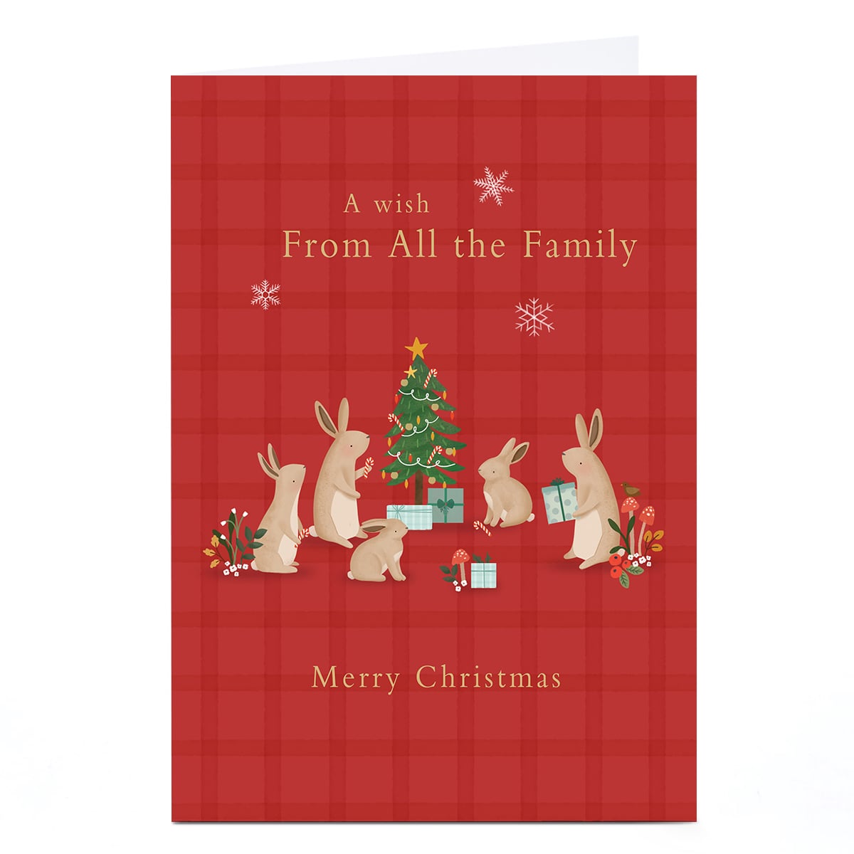 Christmas Card - Bunnies Around Tree, From All The Family