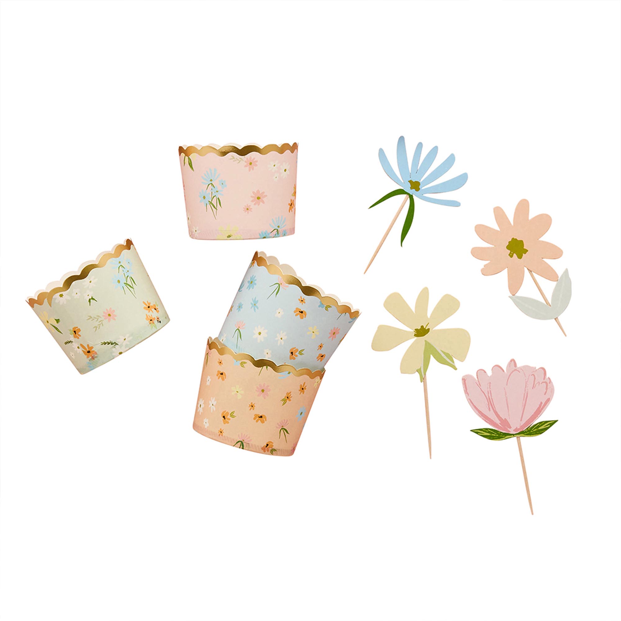 Floral Food Picks & Food Cups Set - Pack of 12