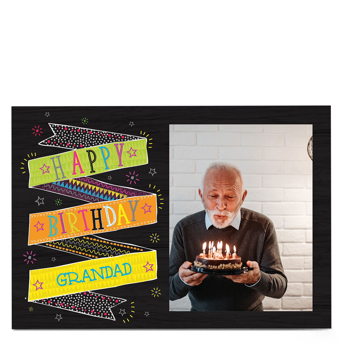 Photo Birthday Card - Colourful Banner, Grandad