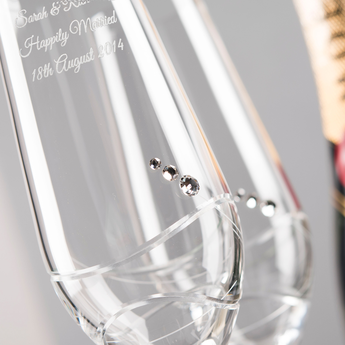 Engraved Set of 2 Crystal Champagne Flutes With Laurent Perrier Champagne - Wedding