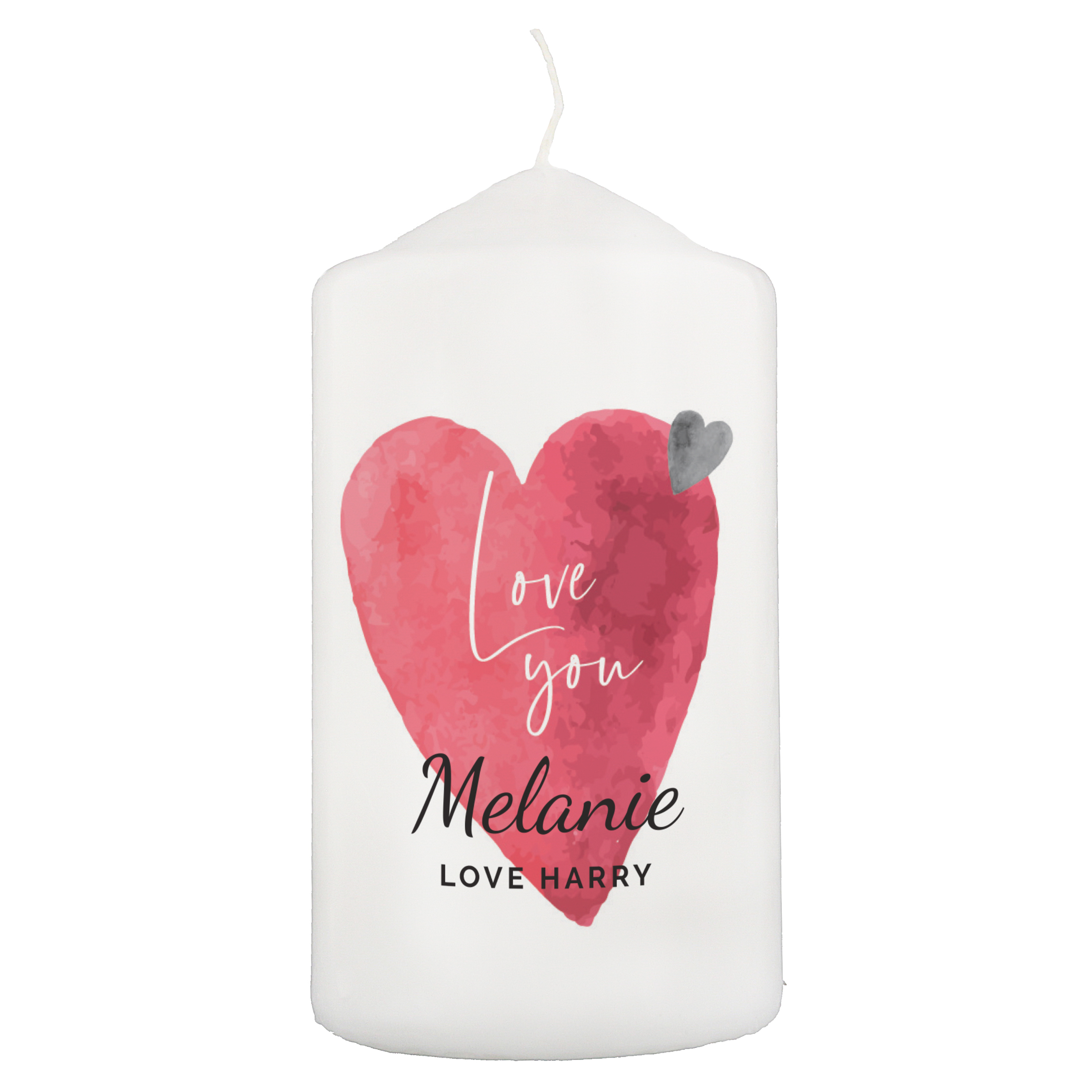 Personalised Love Heart Pillar Candle