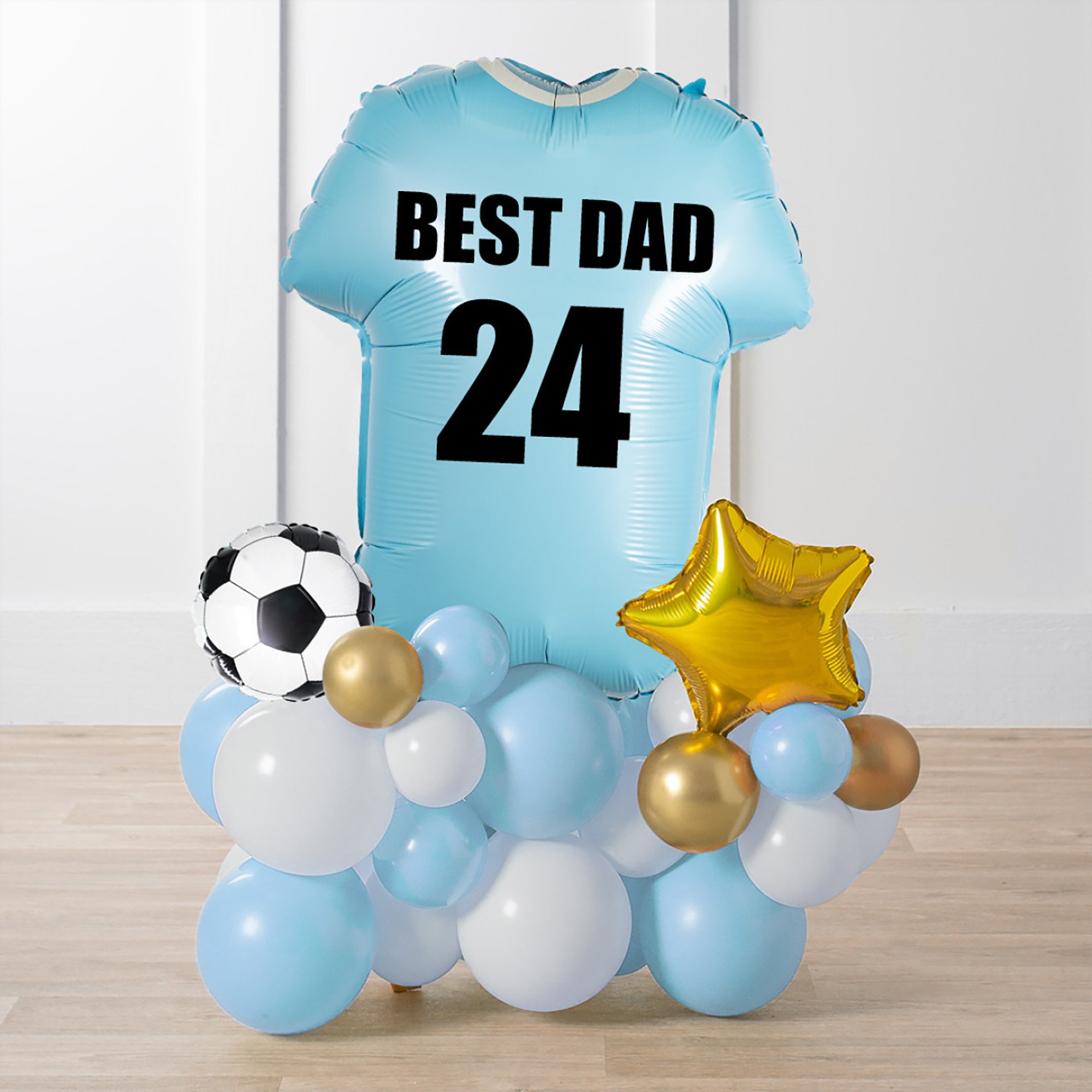 Personalised Pale Blue Football Shirt Balloon Stack - Delivered Inflated!
