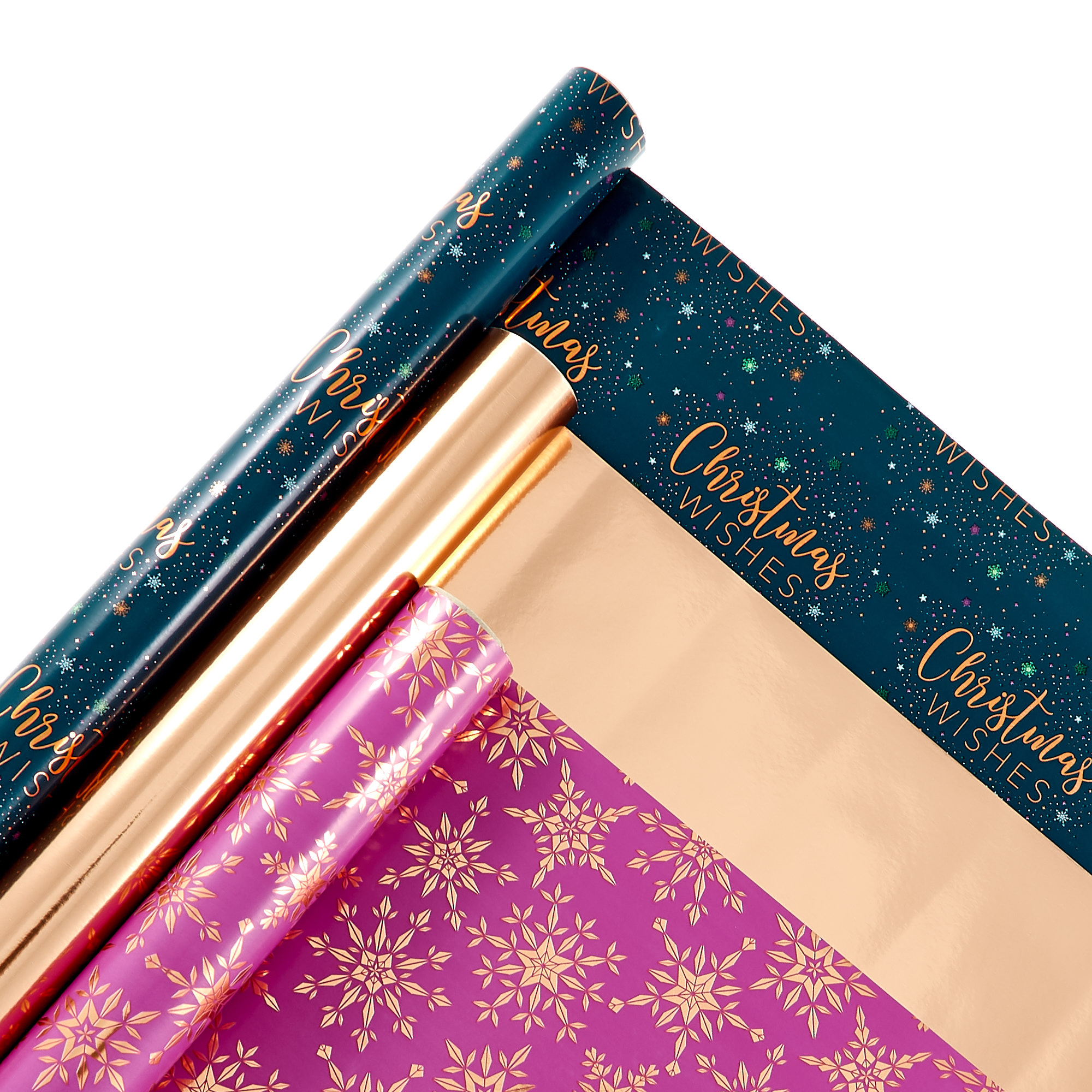 Pink, Navy & Copper Christmas Wrapping Paper Rolls - Pack Of 3