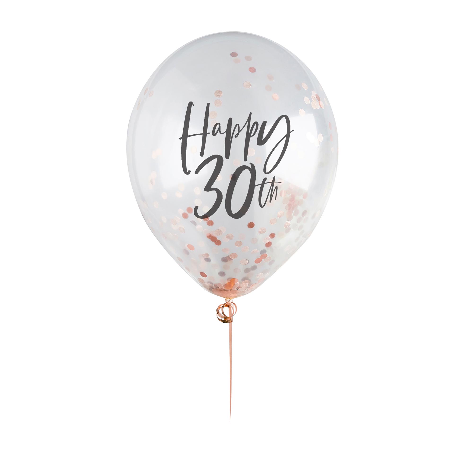 Rose Gold Metallic Happy Birthday Confetti Latex Balloons - Pack of 5 (Any Milestone)