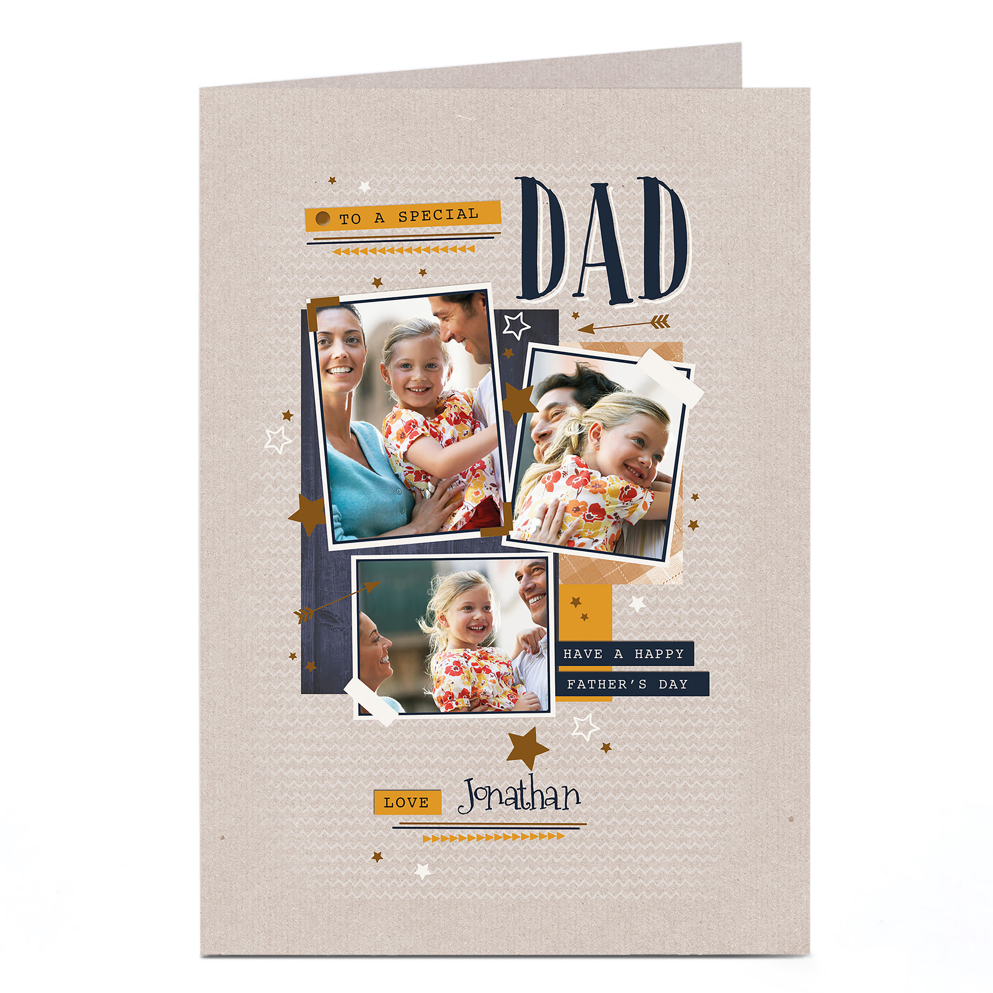 Photo Upload Father's Day Card - Stars And Arrows, Blue And Gold